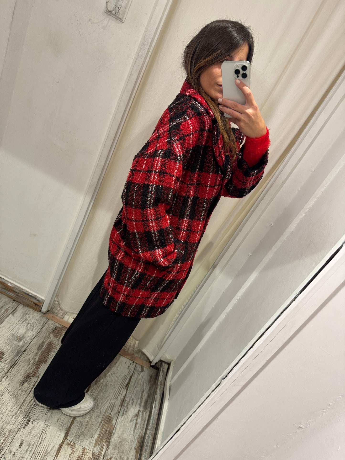 CAPPOTTO GATTINONI BOUCLE QUADRI ROSSO E NERO