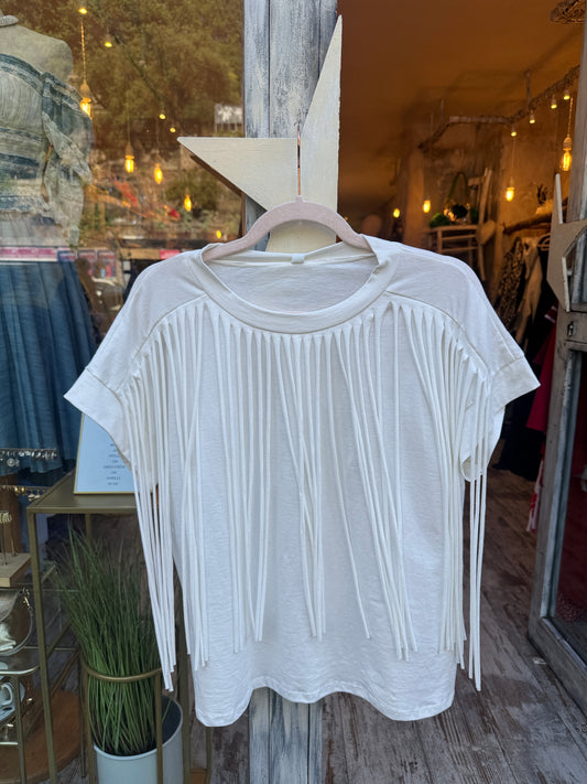 T-SHIRT FRANGE BIANCO