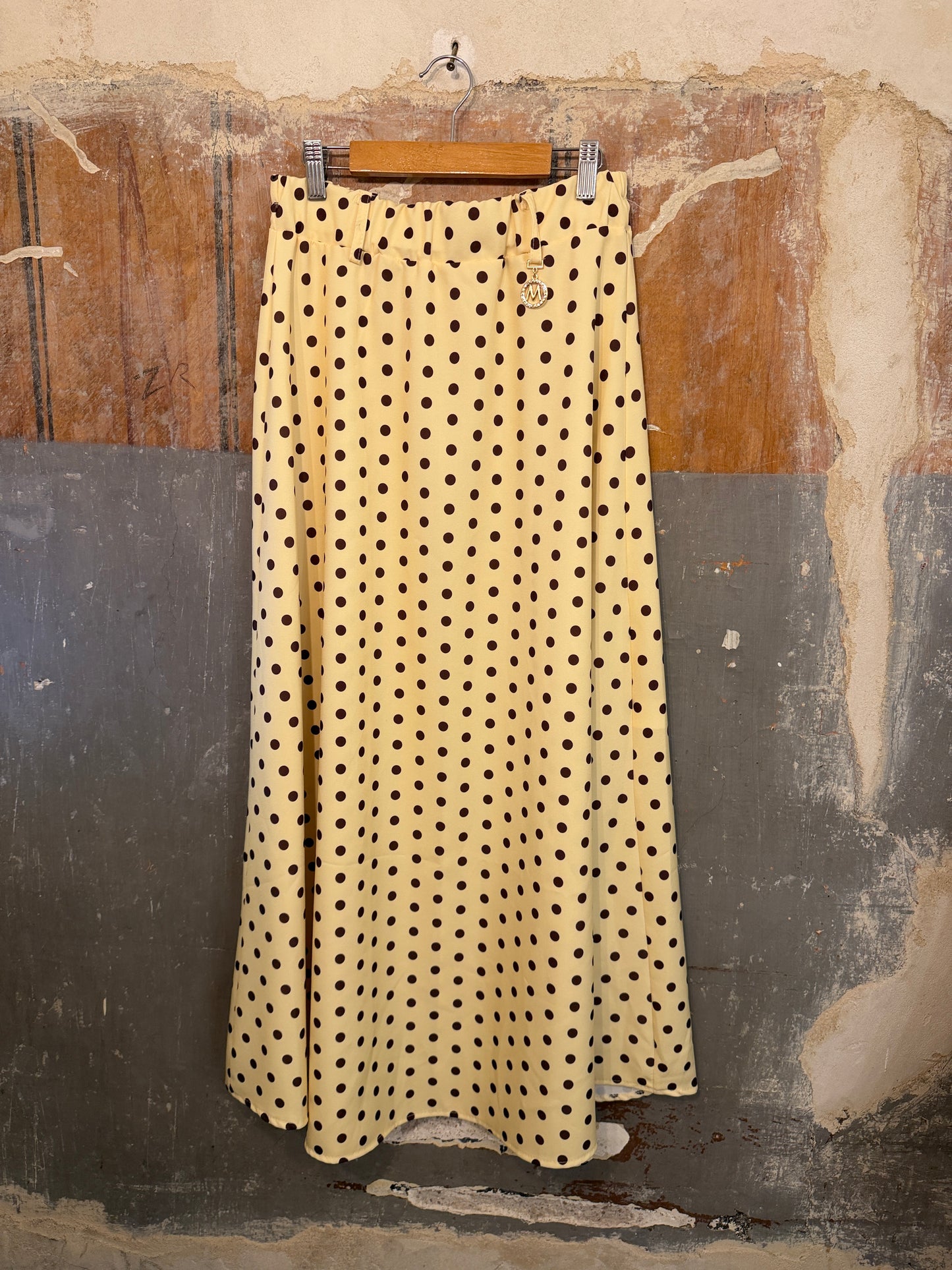 NEW COLLECTION - GONNA LONGUETTE GIALLA POIS MARRONI