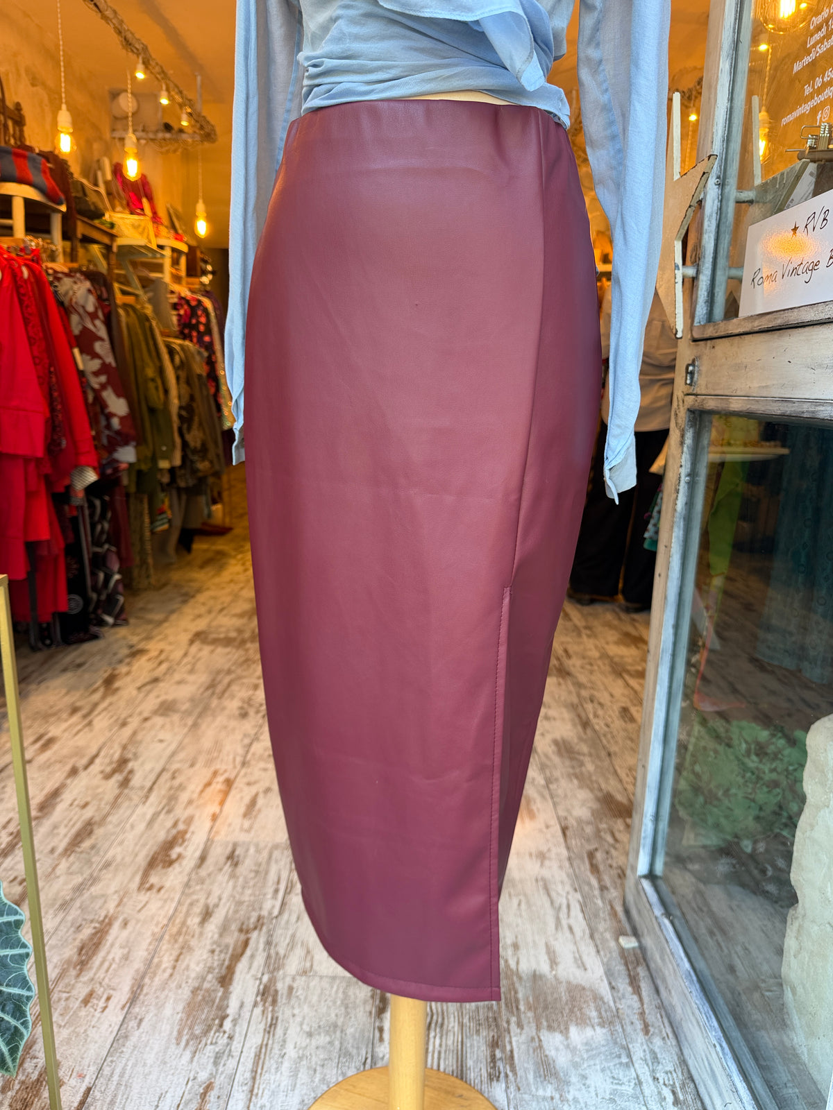 GONNA MIDI ECOPELLE BORDEAUX