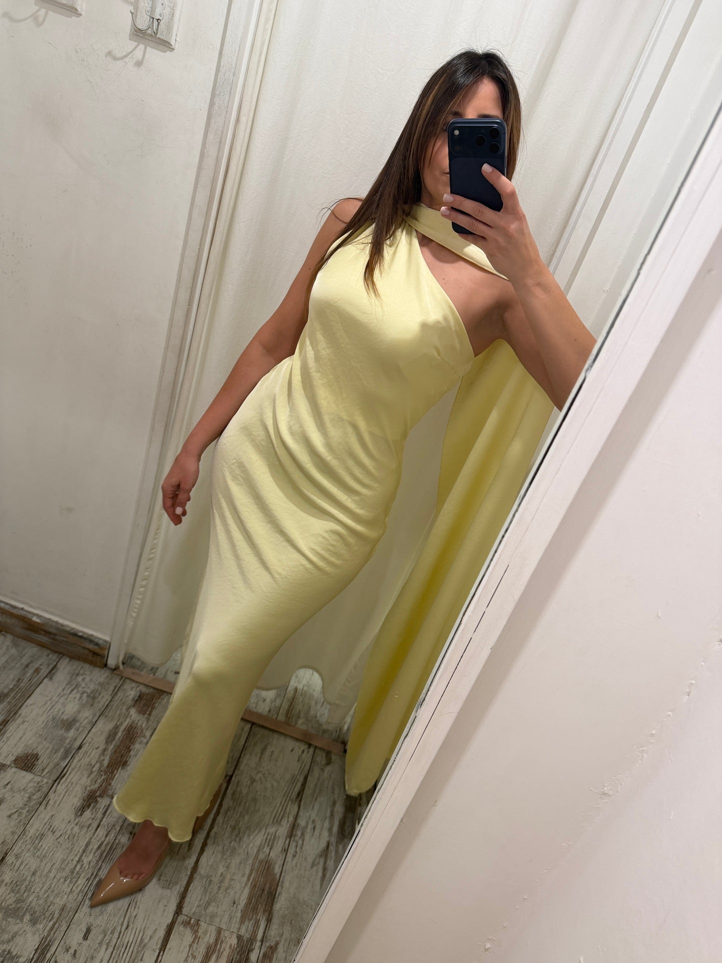 NEW COLLECTION - ABITO LUNGO MONOSPALLA GIALLO CON STOLA