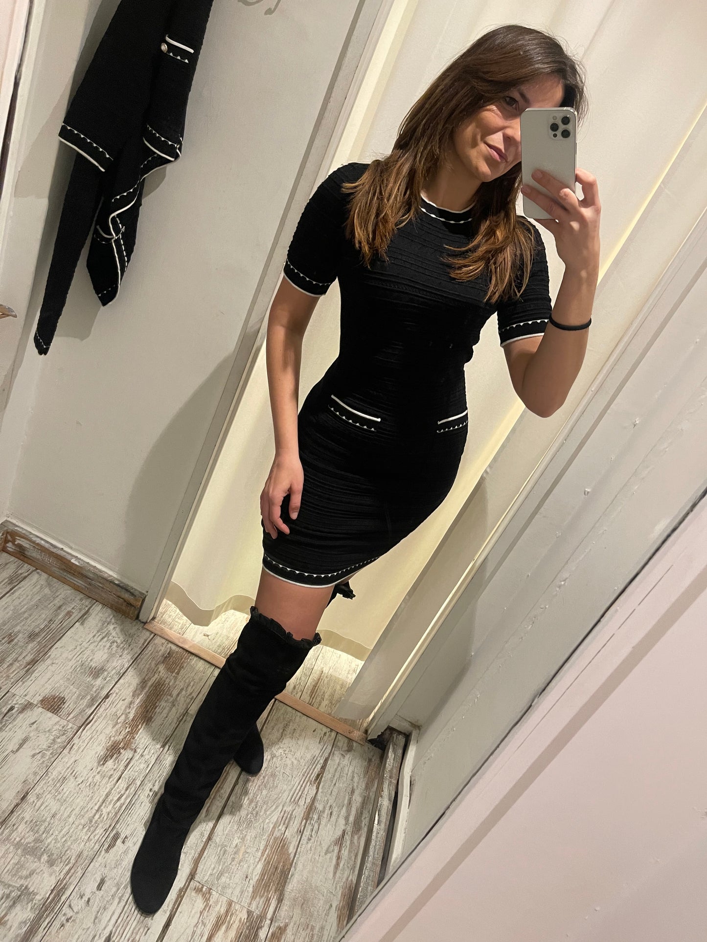 COORDINATO ABITO E CARDIGAN NERO E BIANCO