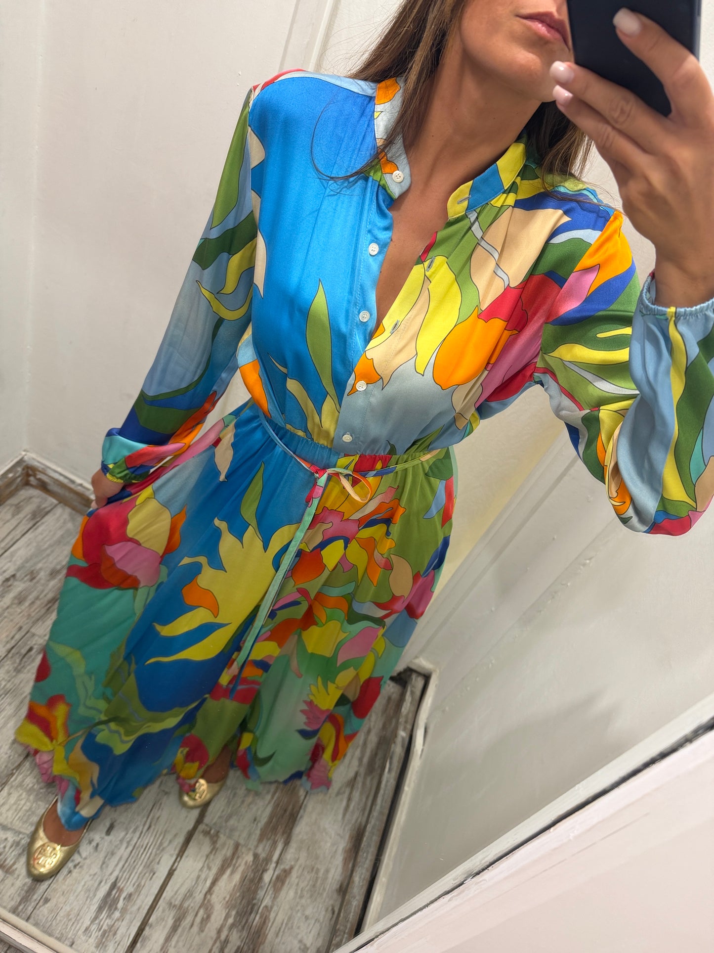 ABITO LUNGO SEMICOUTURE CHEMISIER FANTASIA MULTICORE
