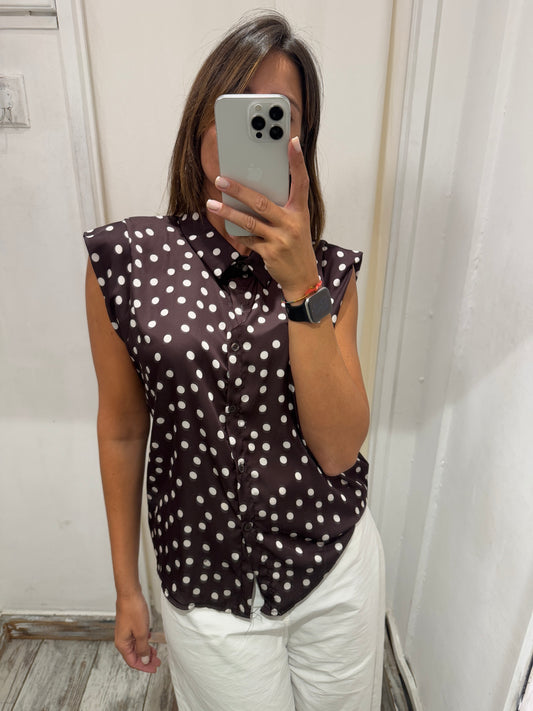 CAMICIA MARRONE POIS BIANCHI SENZA MANICHE