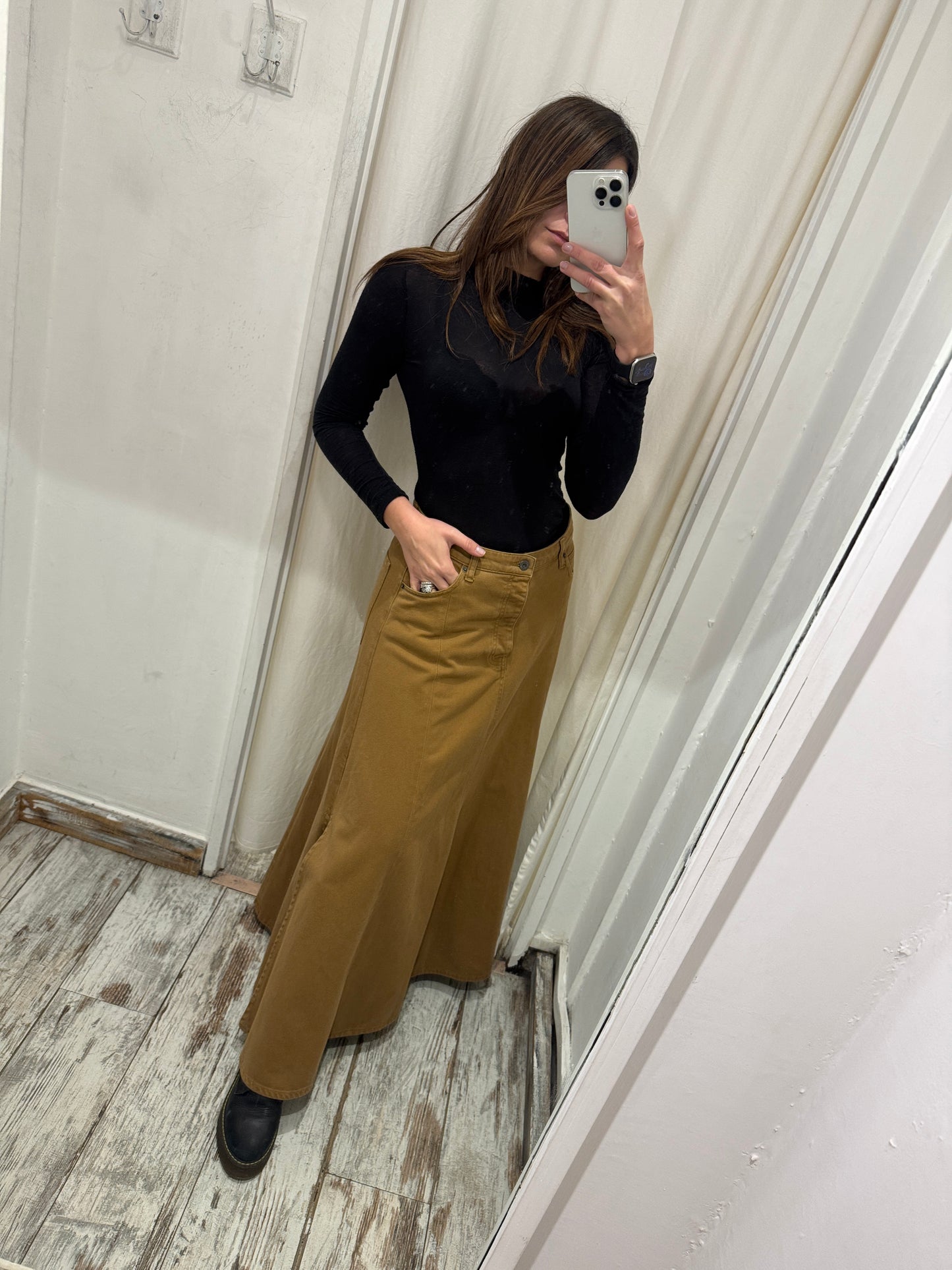 NEW COLLECTION - GONNA LUNGA SOLO TRE DENIM CAMMELLO