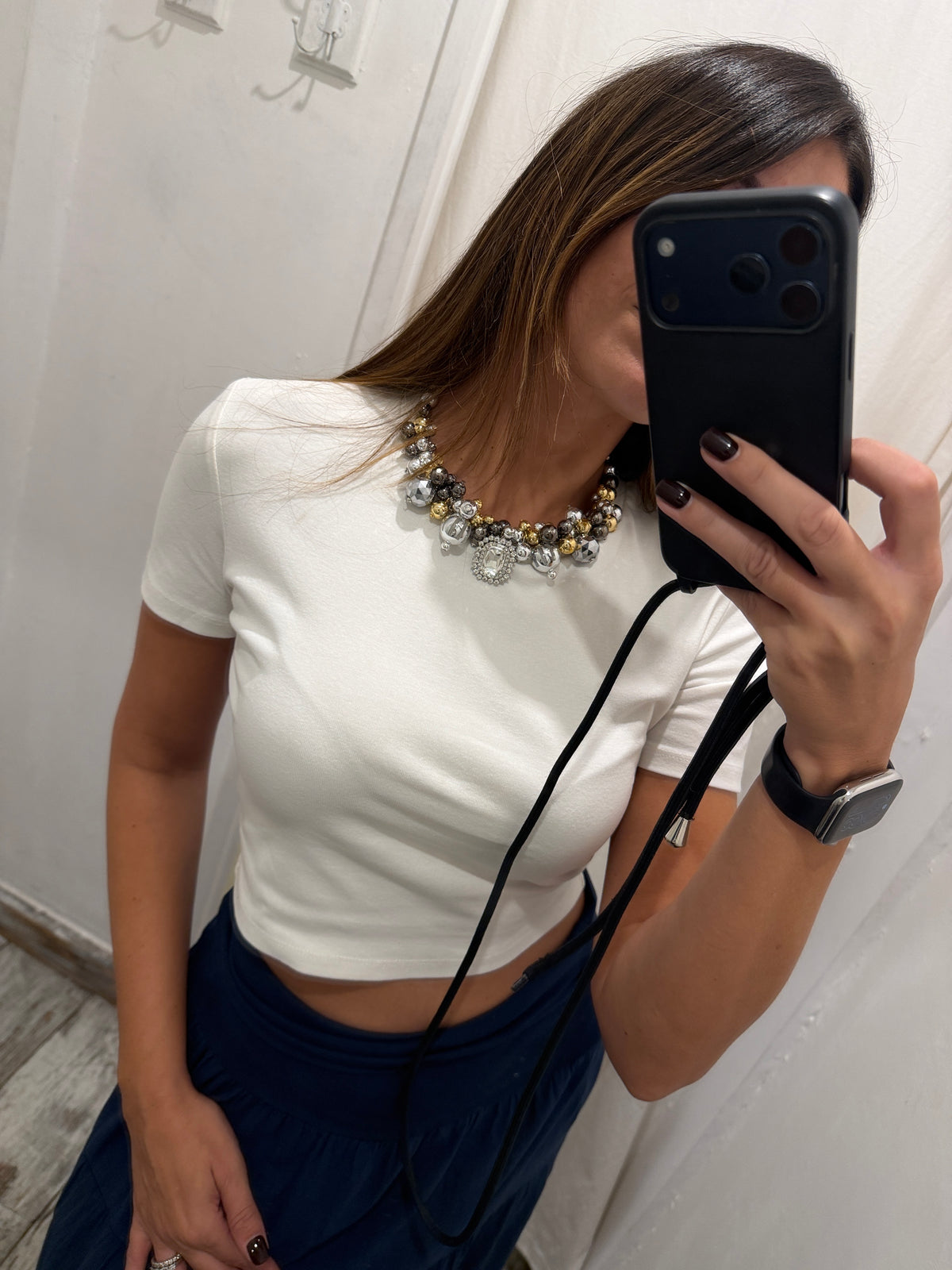 COLLANA GIROCOLLO PALLINE ANTRACITE, ARGENTO E ORO