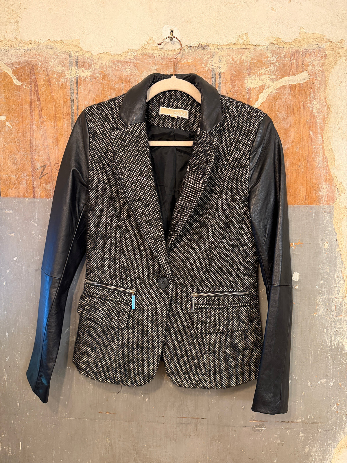 BLAZER MICHAEL KORS BOUCLÈ E PELLE NERO