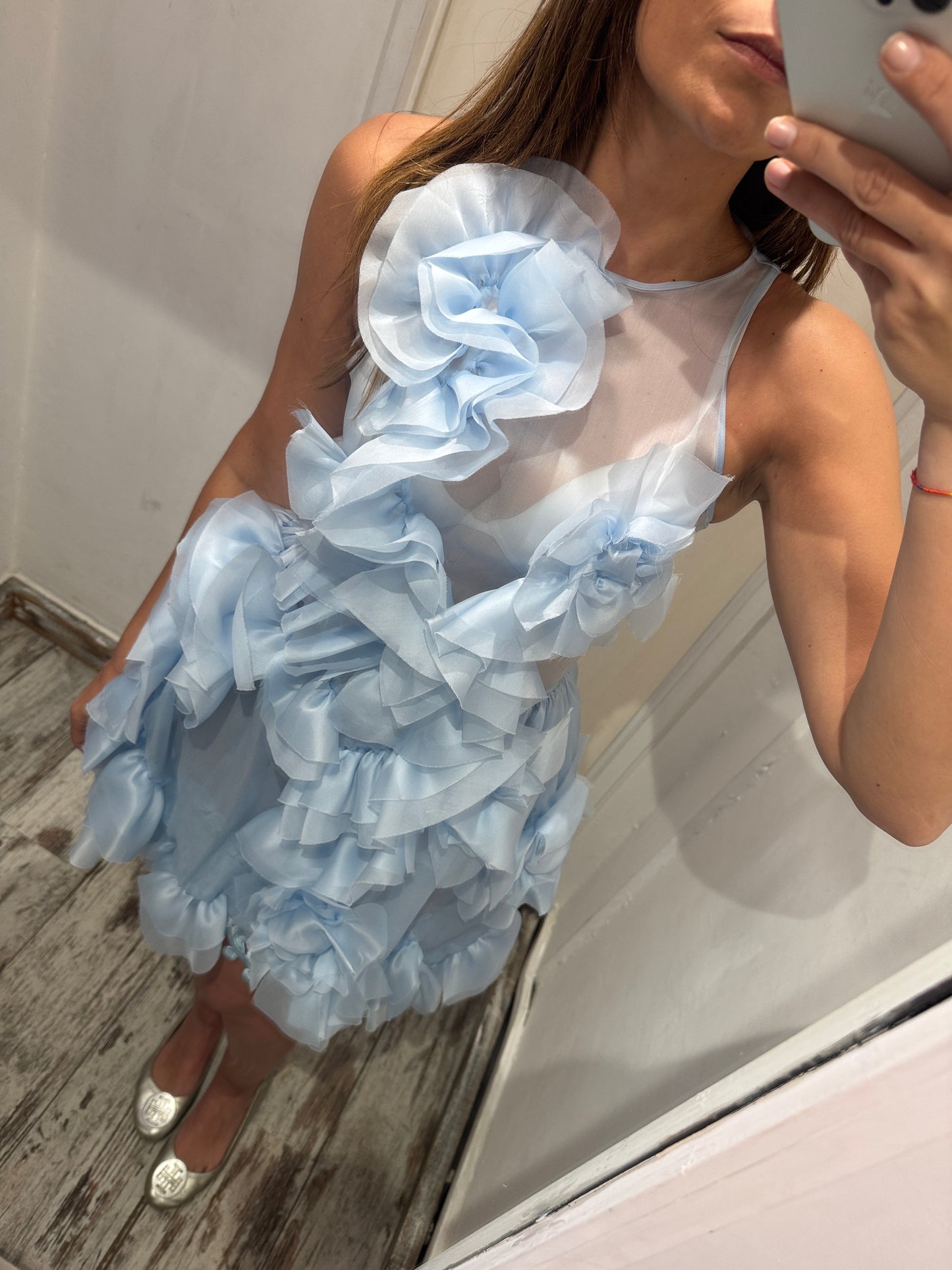 ABITO ERMANNO SCERVINO ORGANZA CELESTE