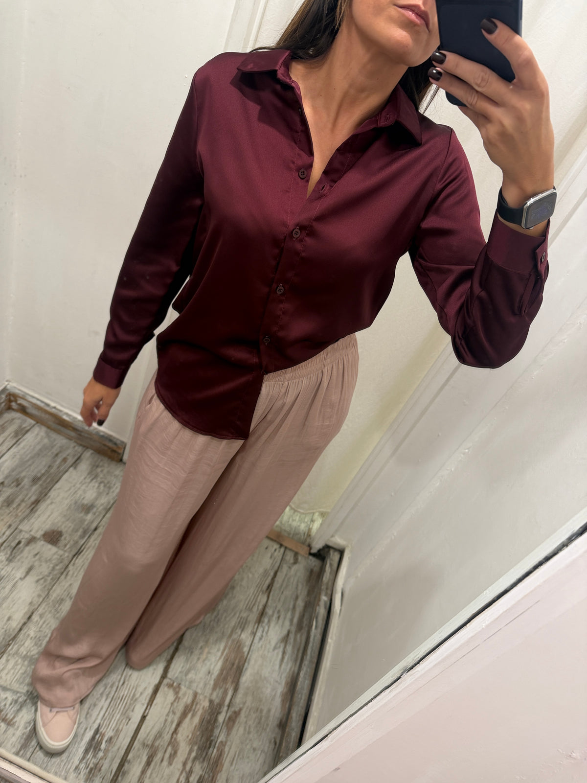 CAMICIA SATIN BORDEAUX