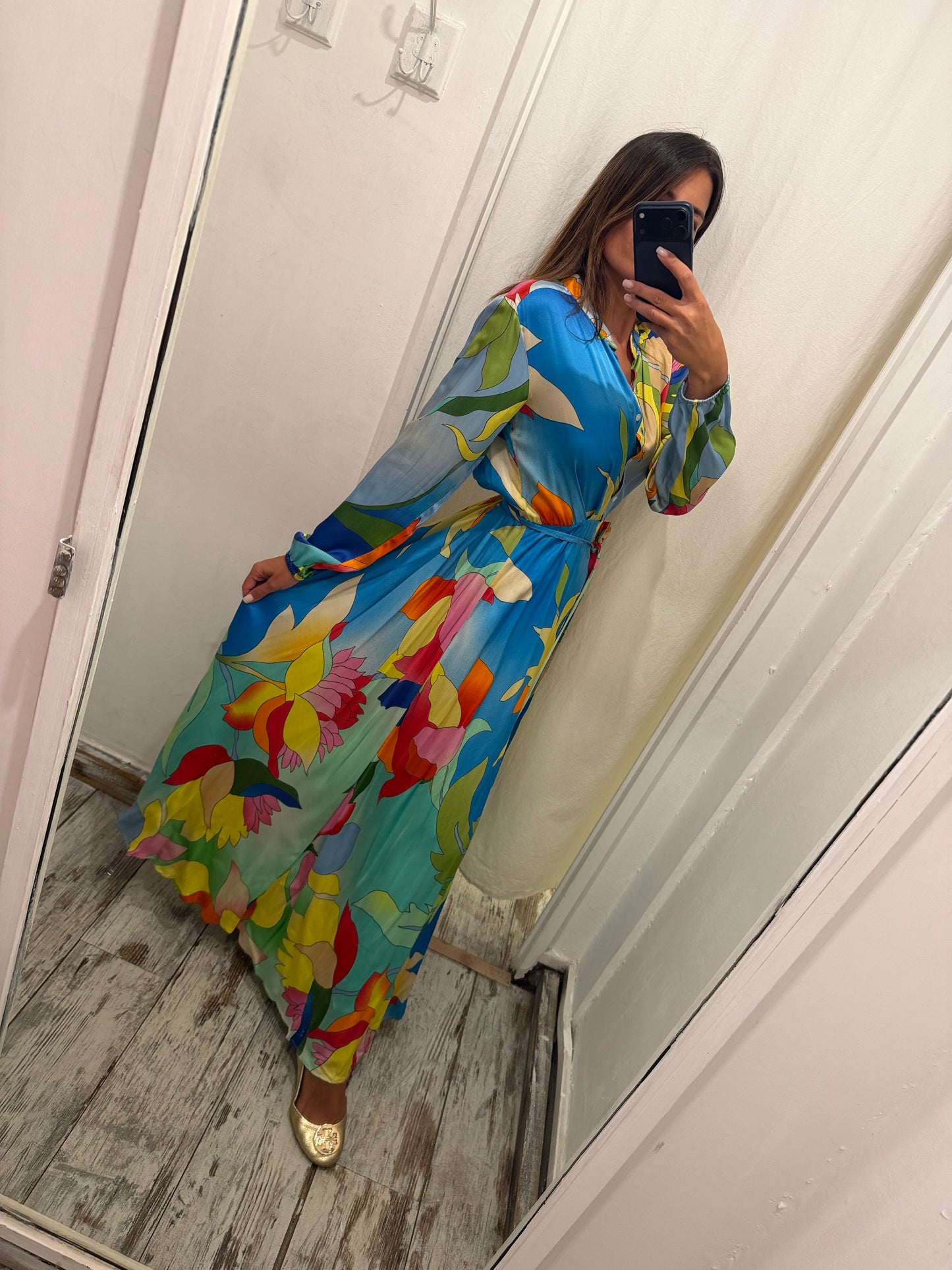 ABITO LUNGO SEMICOUTURE CHEMISIER FANTASIA MULTICORE