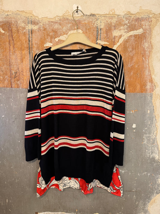 NEW COLLECTION - MAGLIA KAOS LUREX NERO PANNA E ROSSO