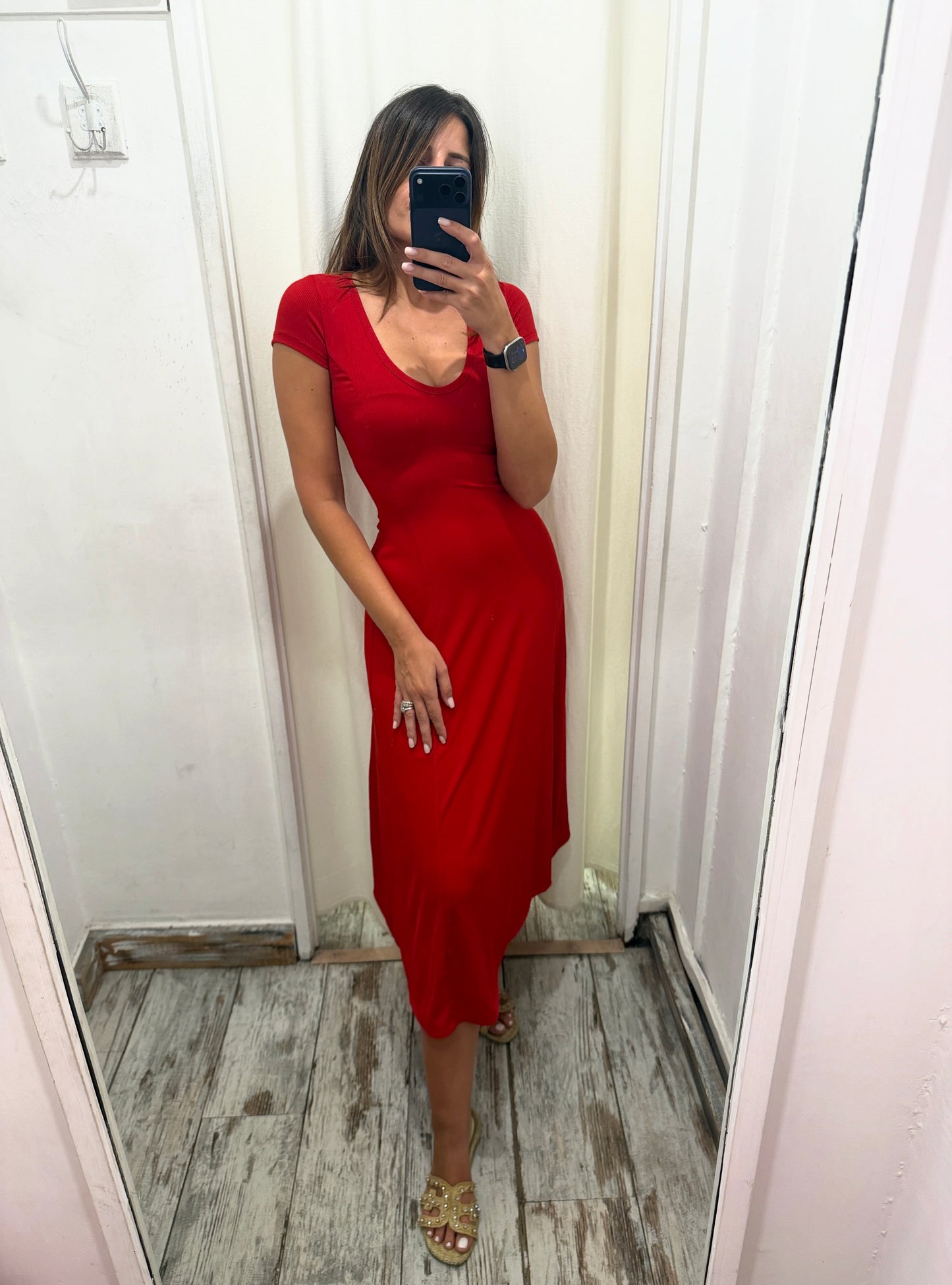 ABITO MIDI ROSSO A COSTINE