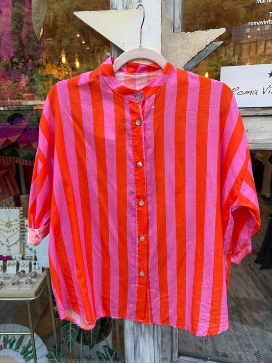 CAMICIA RIGHE ROSA E ARANCIO