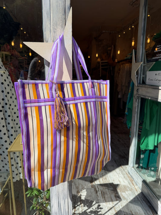 SHOPPER SUMMER RIGHE MULTICOLORE VIOLA
