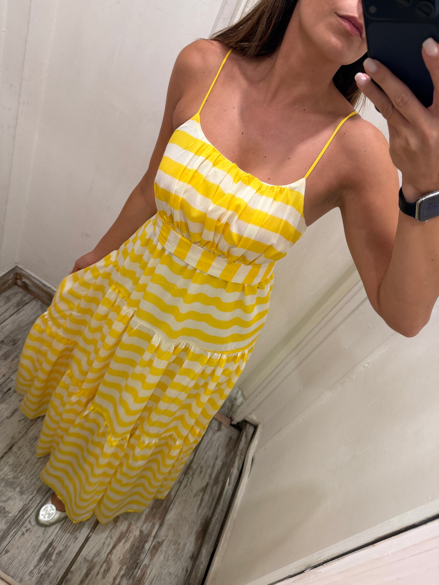 ABITO LUNGO RIGHE BIANCO E GIALLO