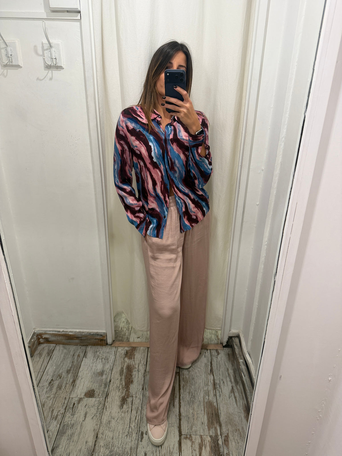 CAMICIA ICHI BORDEAUX ROSA E AZZURRO