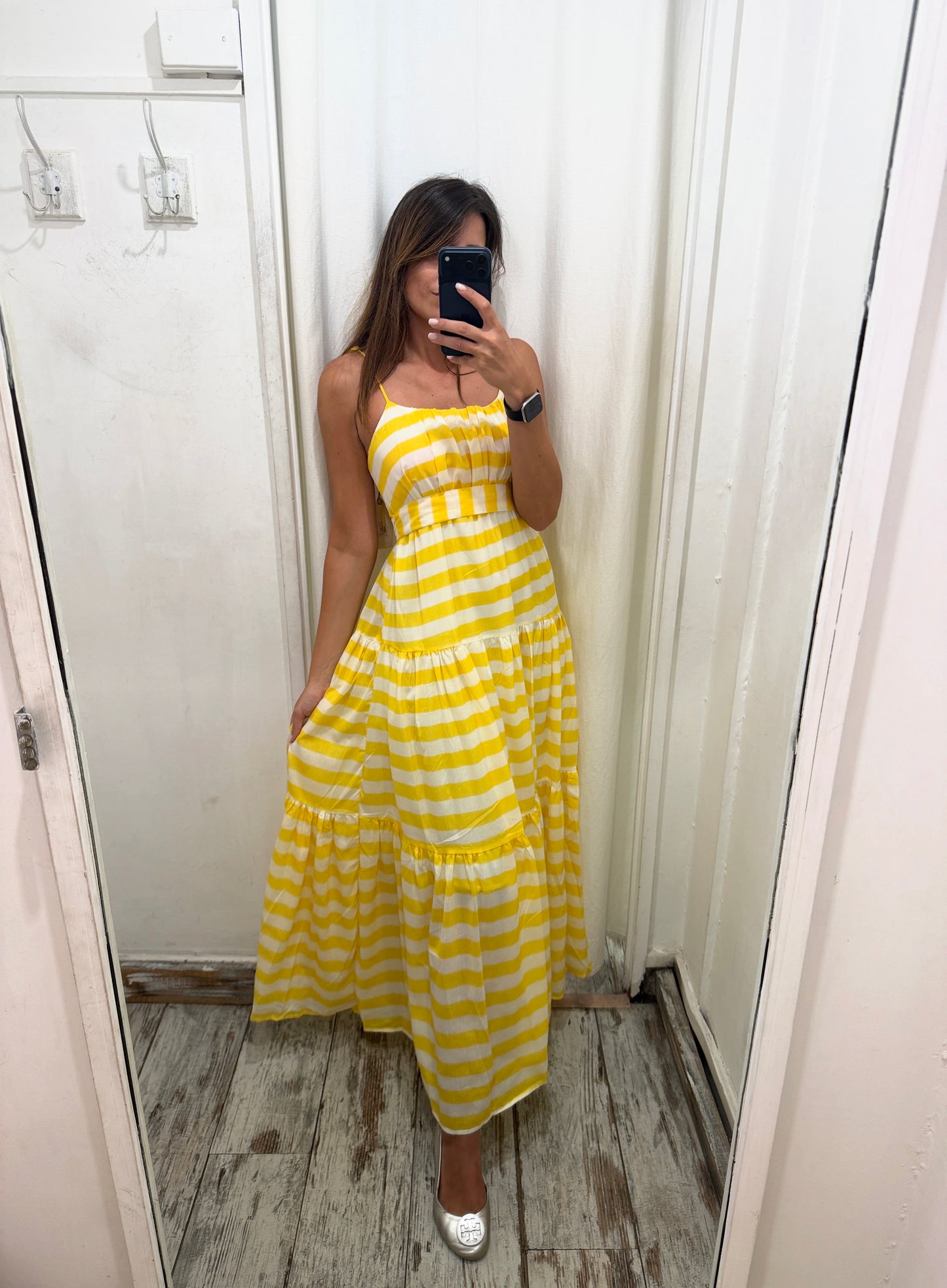 ABITO LUNGO RIGHE BIANCO E GIALLO