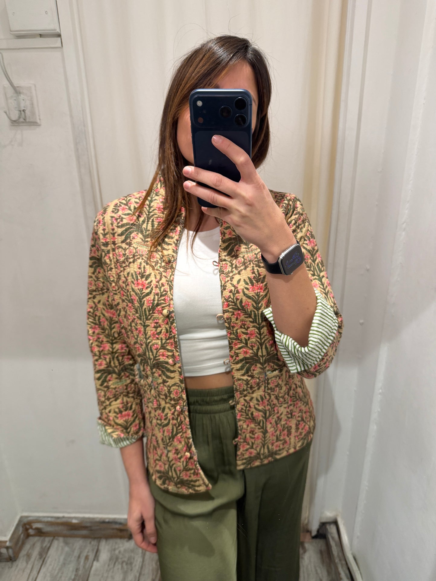 NEW COLLCETION - GIACCA ETNICA DOUBLE FACE FIORELLINI E RIGHE