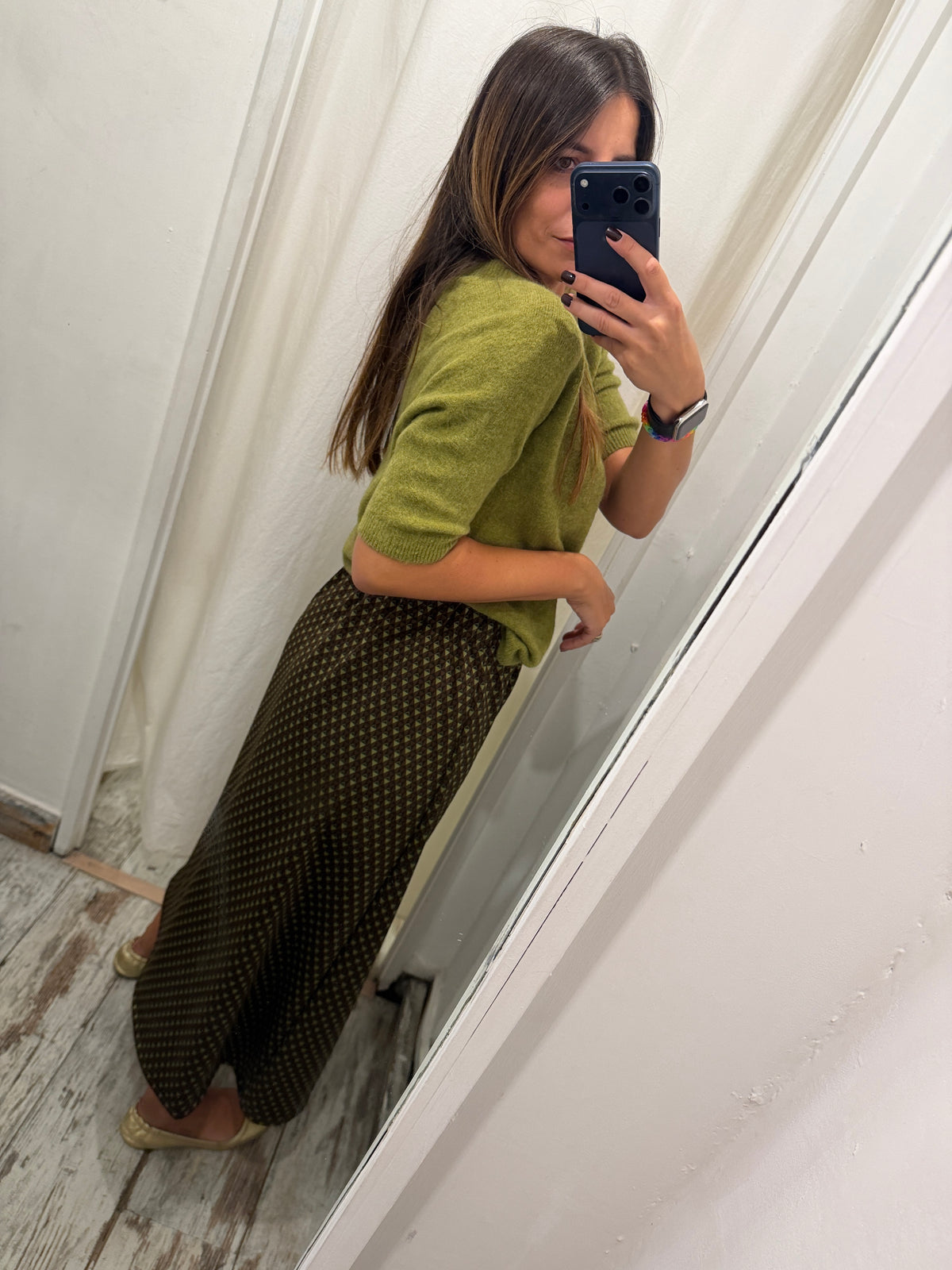 GONNA SARTORIALE ALICE B HANDMADE MARRONE E VERDE