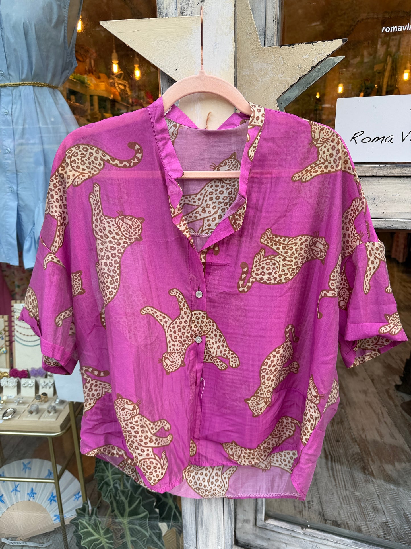 CAMICIA VELATA CICLAMINO LEOPARDO
