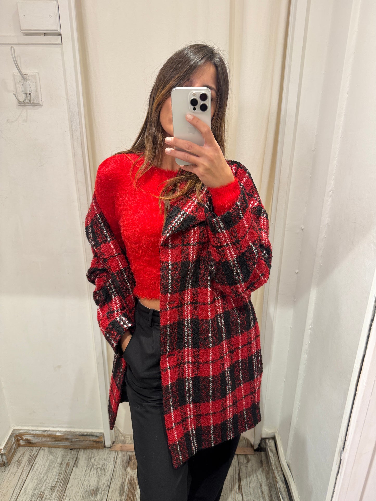 CAPPOTTO GATTINONI BOUCLE QUADRI ROSSO E NERO