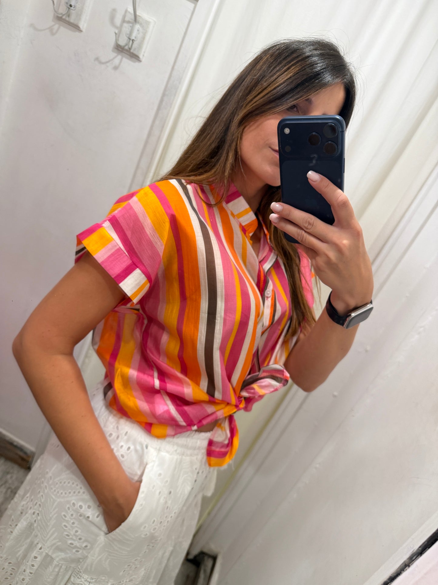 CAMICIA VELATA RIGHE MULTICOLORE