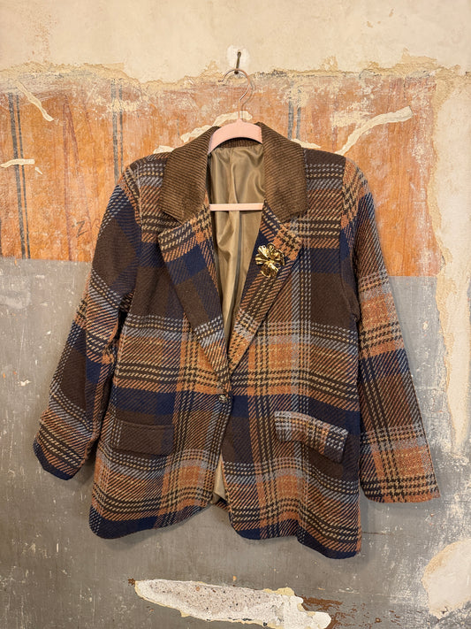 BLAZER OVER PRINCIPE DI GALLES MARRONE BLU E MATTONE