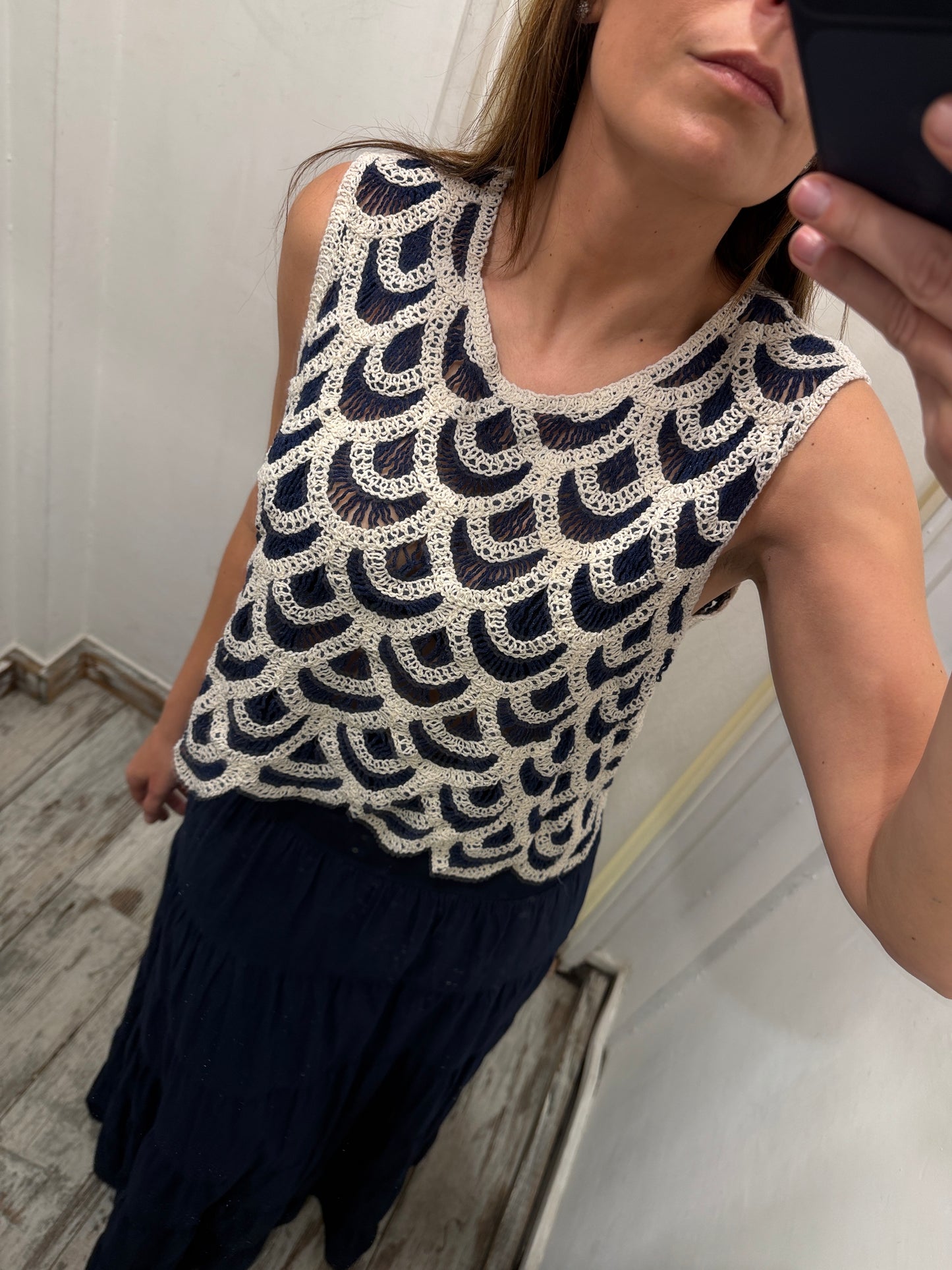 NEW COLLECTION - TOP MACRAMÈ BLU E PANNA