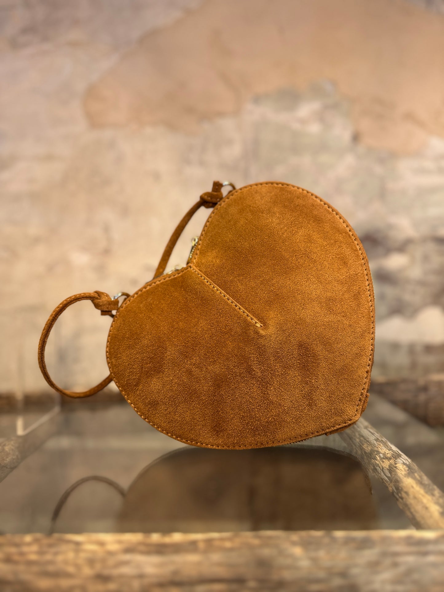MINI BAG A CUORE SUEDE CAMMELLO