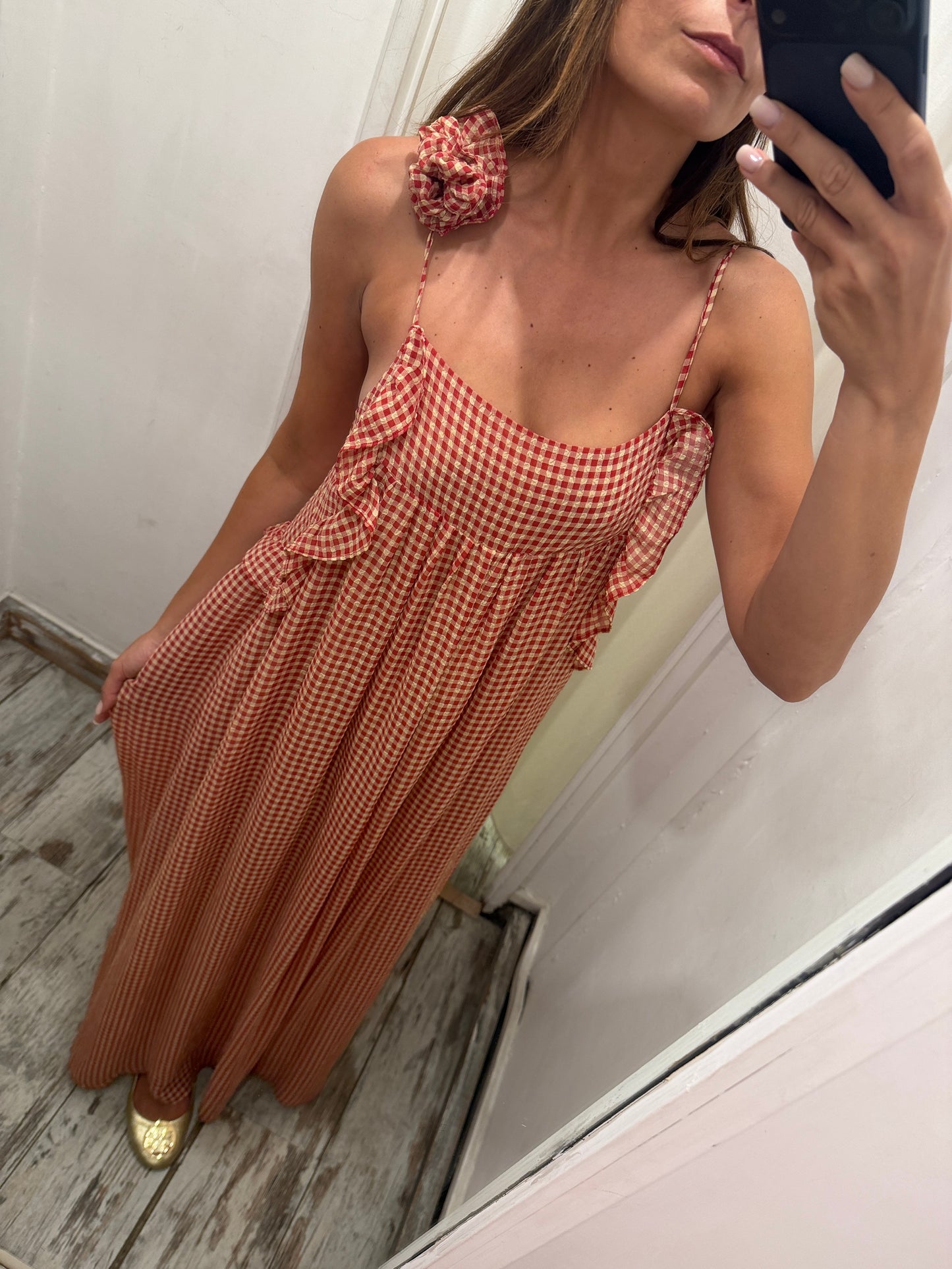 ABITO SUOLI LUNGO VICHY ROSSO