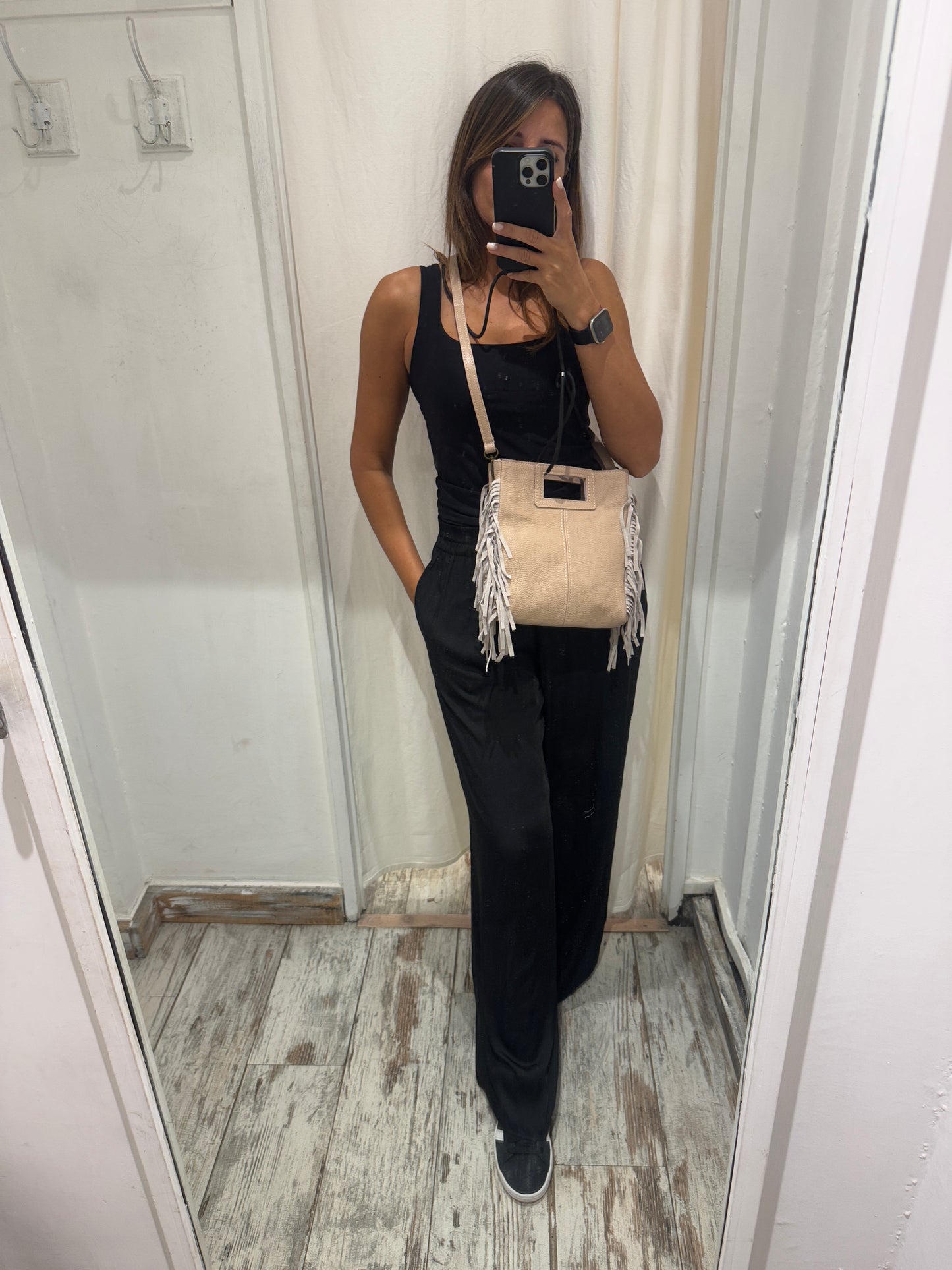BORSA CUBE IN PELLE CIPRIA CON FRANGE