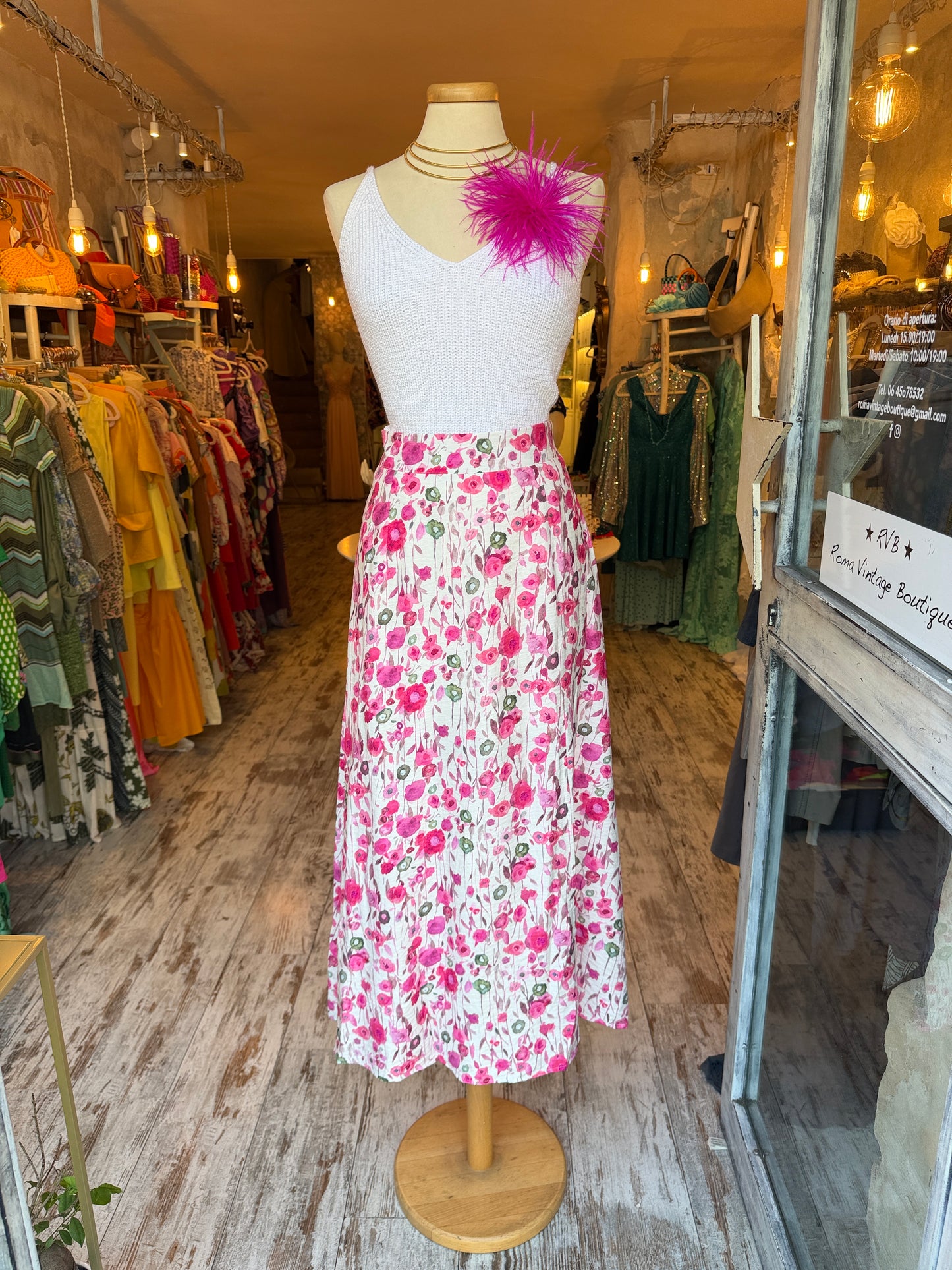 GONNA LONGUETTE BIANCA FIORI FUCSIA