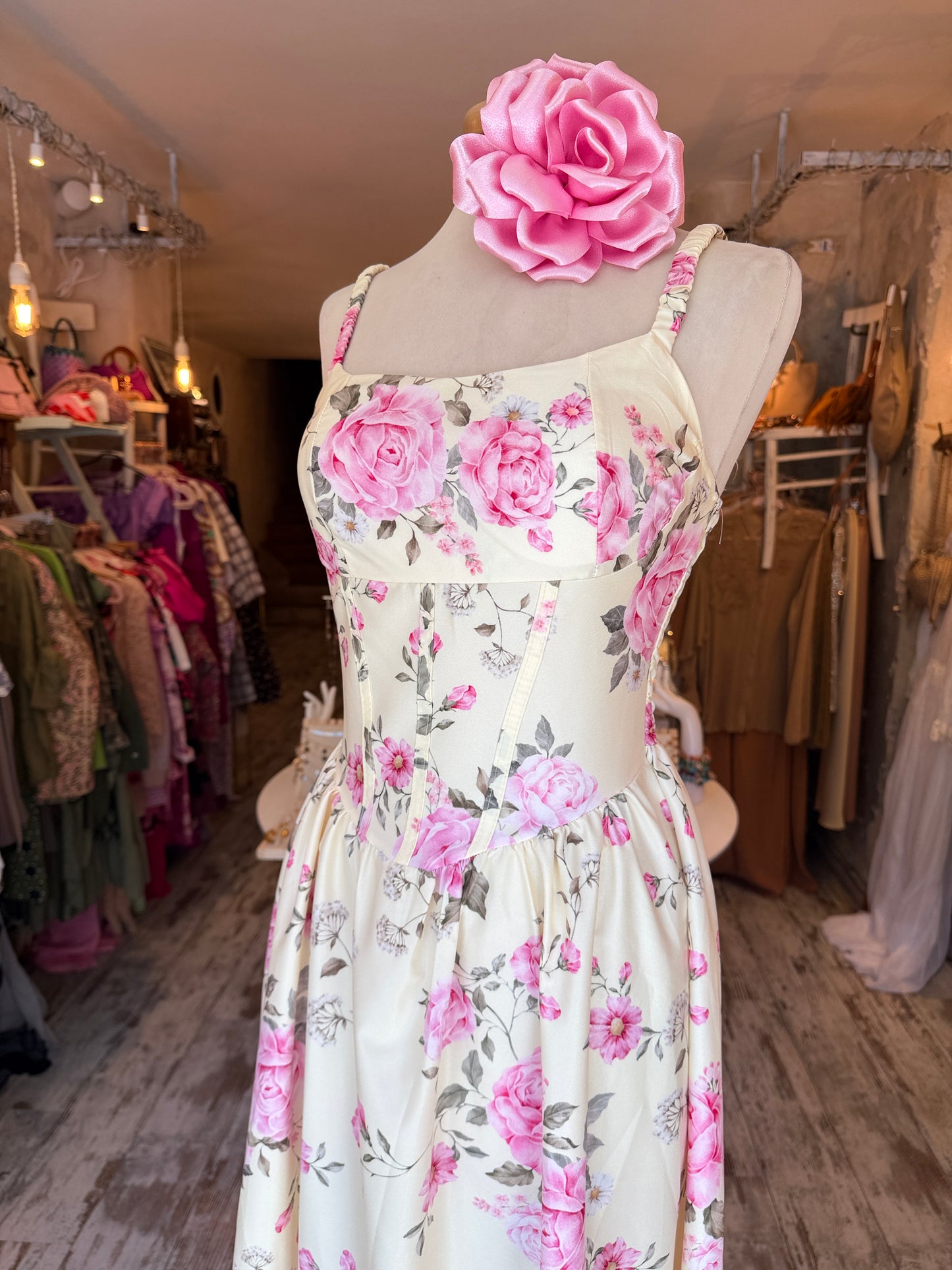 NEW COLLECTION - ABITO LONGUETTE GIALLO FIORI ROSA