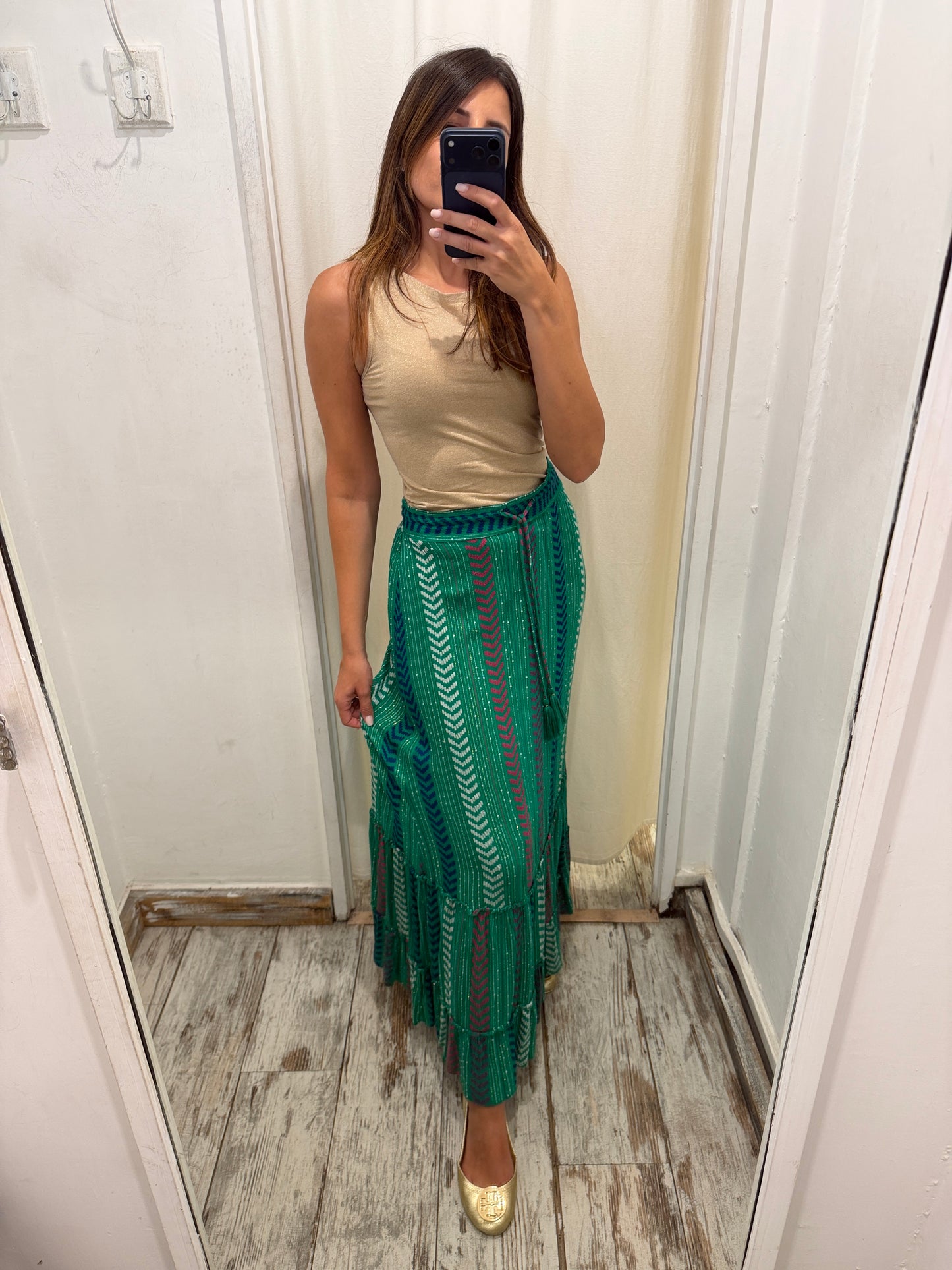 GONNA ETNICA VERDE SMERALDO CON PAILLETTES