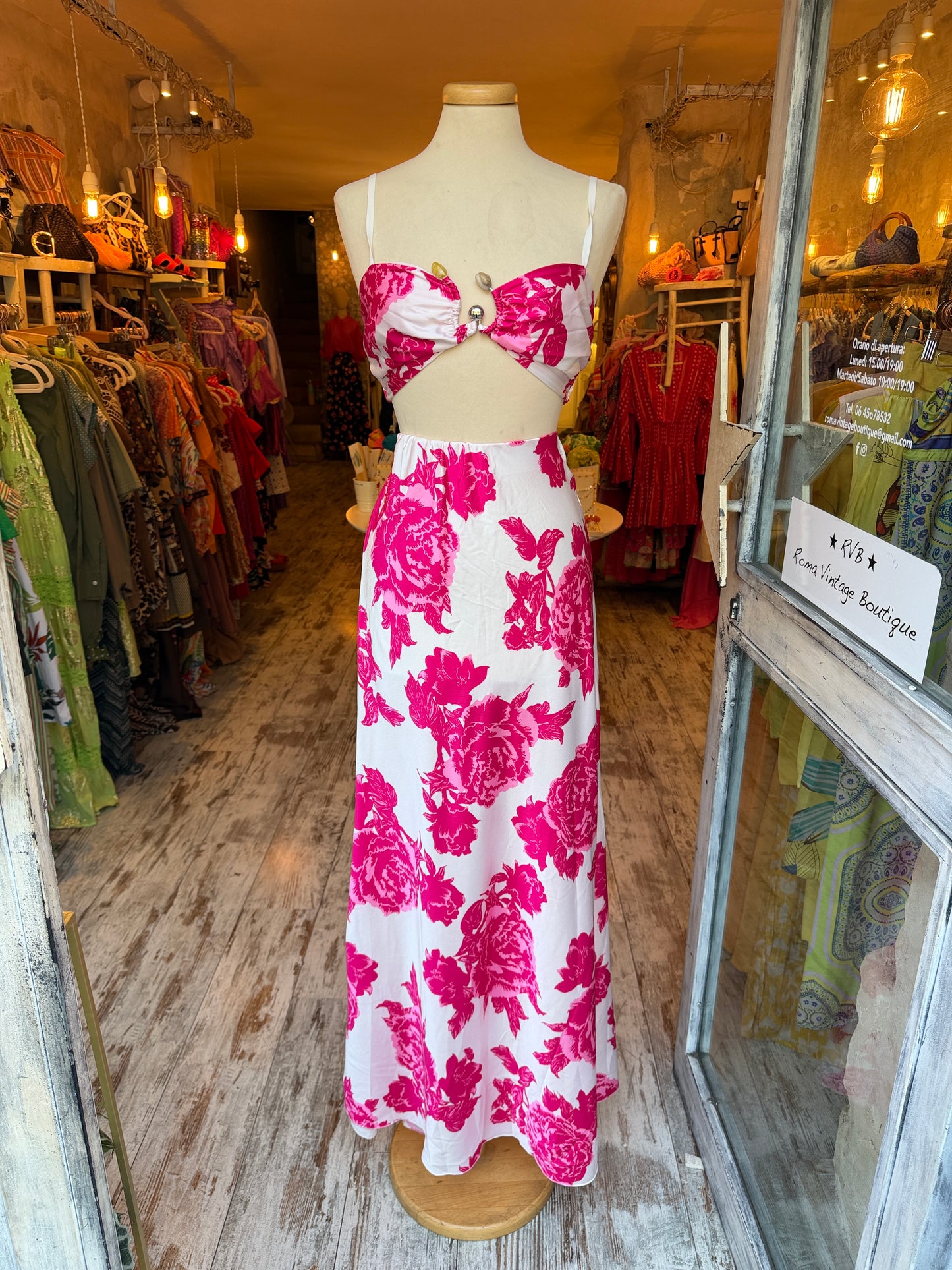 COORDINATO BRALETTE E GONNA BIANCO FIORI FUCSIA