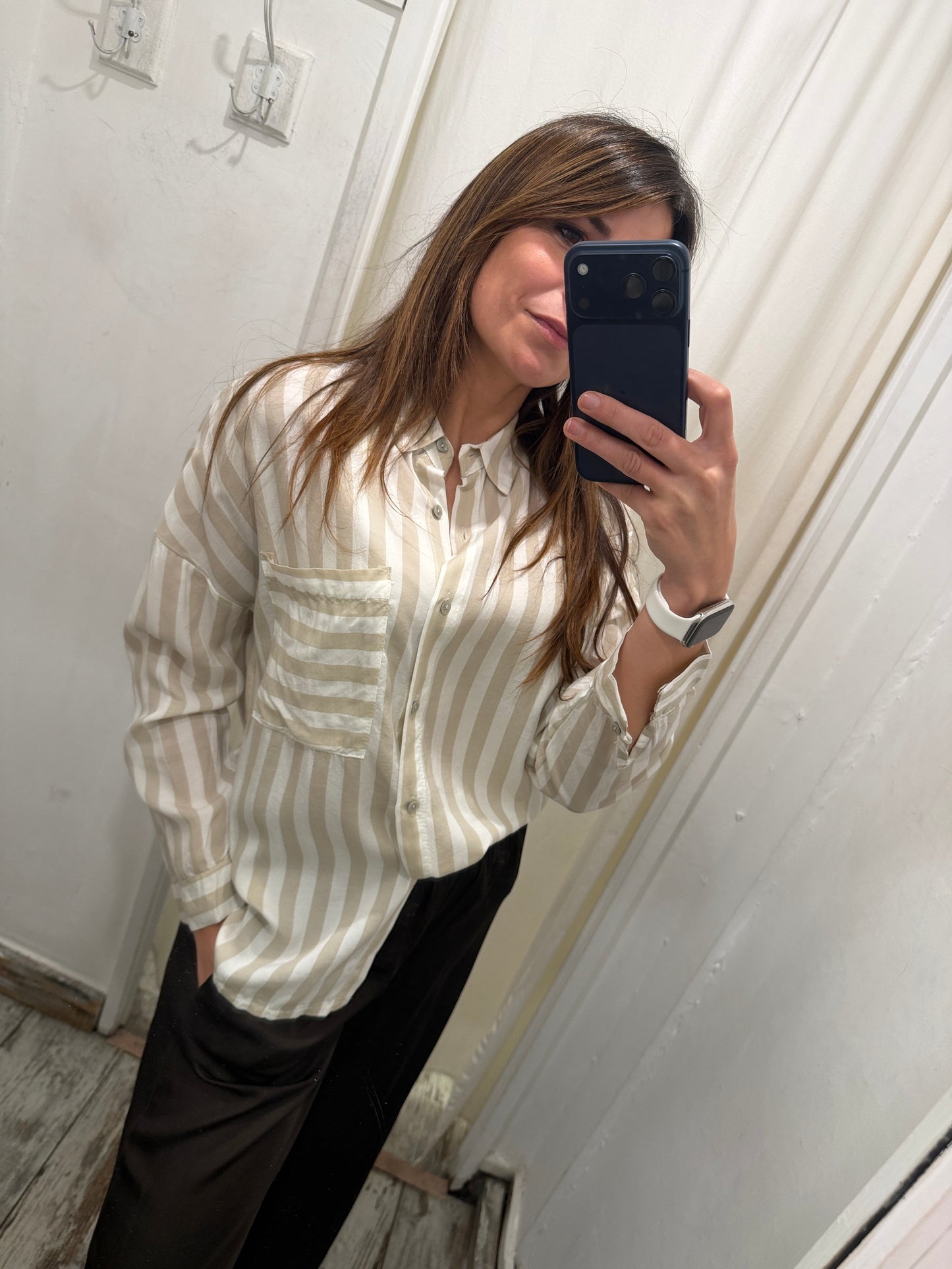 NEW COLLECTION - CAMICIA RIGHE BIANCO E BEIGE