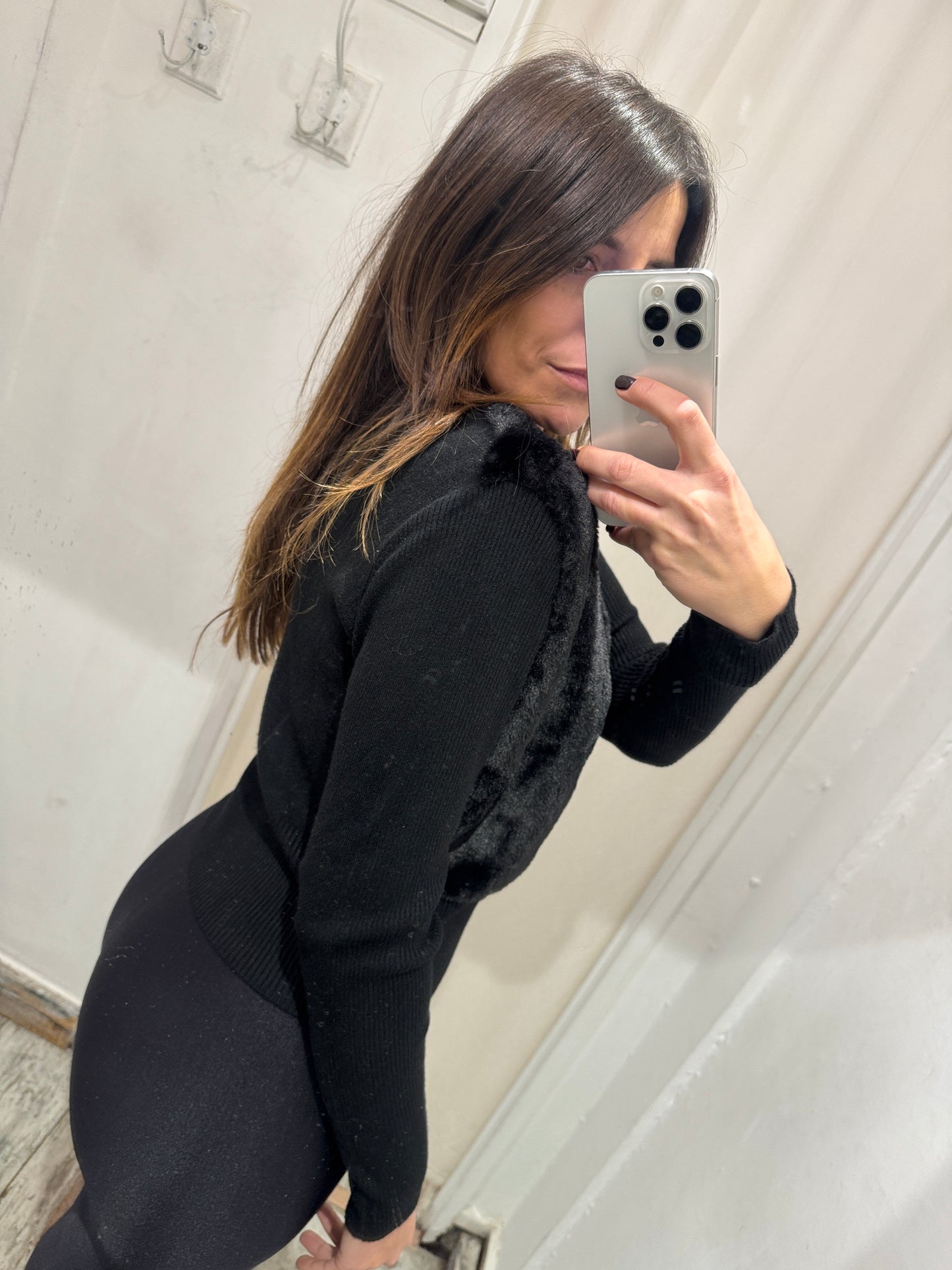 CARDIGAN ZIP ECOPELLICCIA NERO