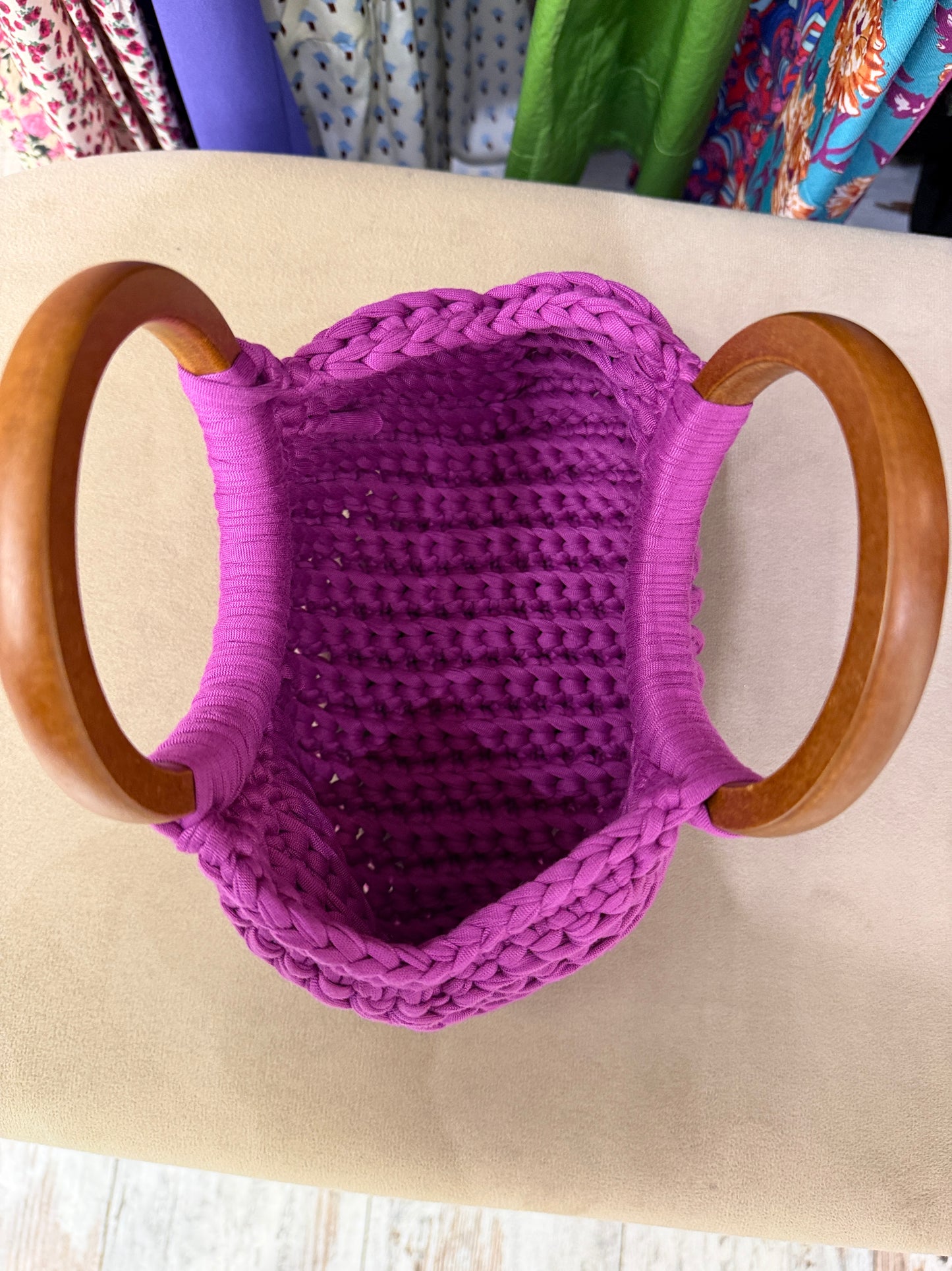 BORSA CROCHET CICLAMINO MANICI LEGNO