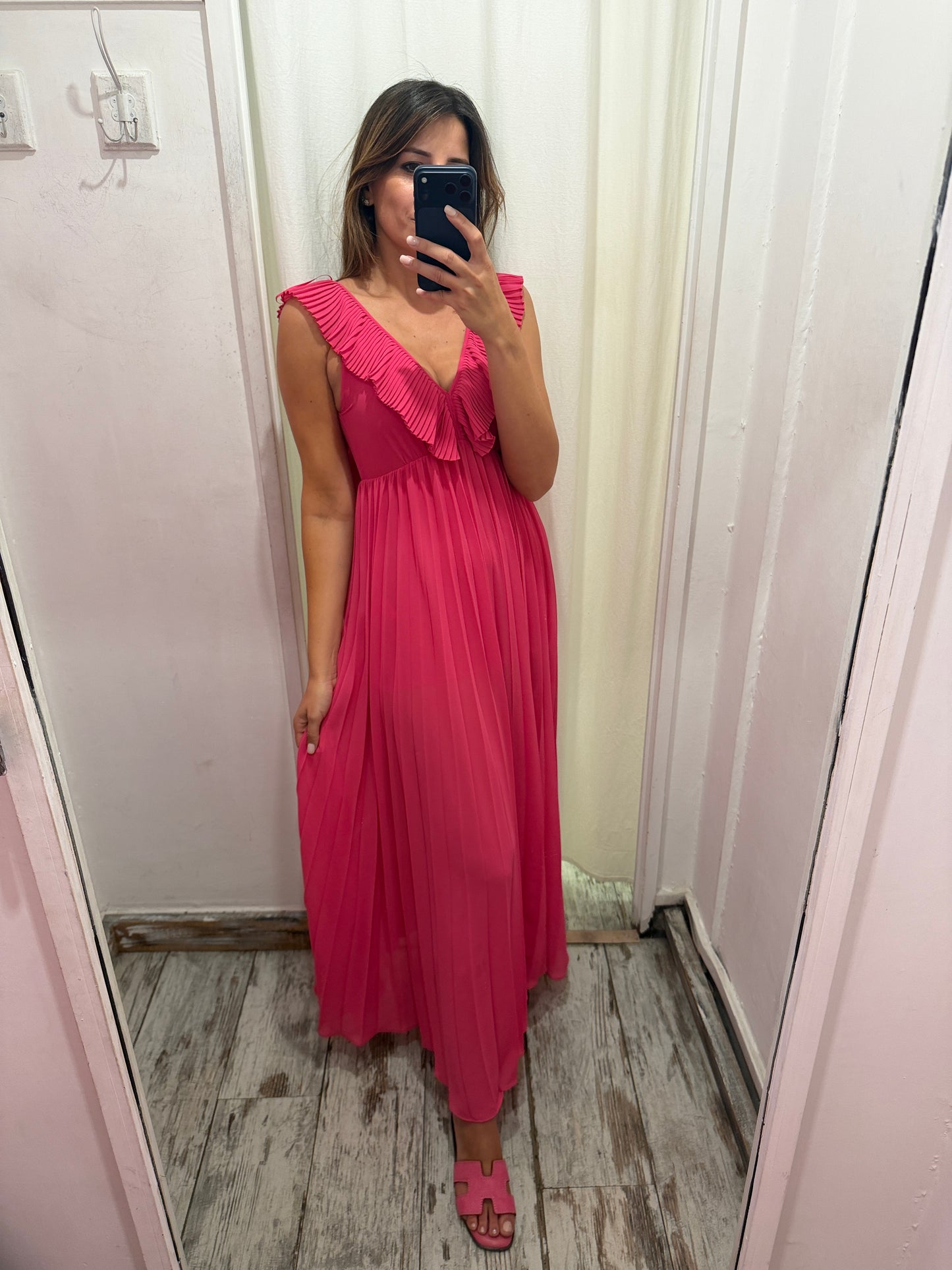 ABITO TWIN SET PLISSÈ FUCSIA