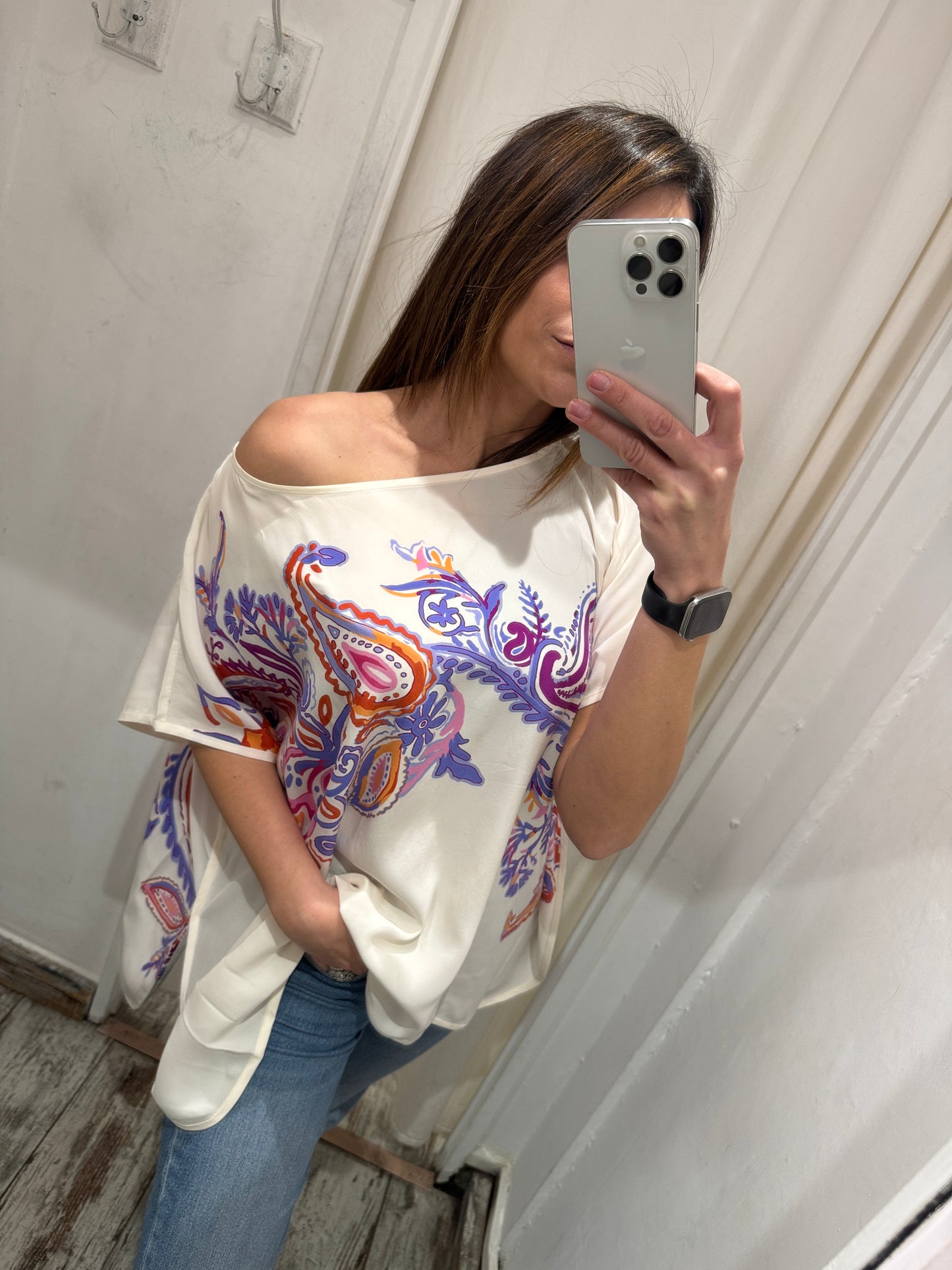 NEW COLLECTION - BLUSA LORO PIANA SETA FANTASIA VIOLA e ARANCIO