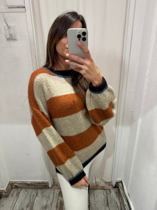 MAGLIA A RIGHE ARANCIO E BEIGE