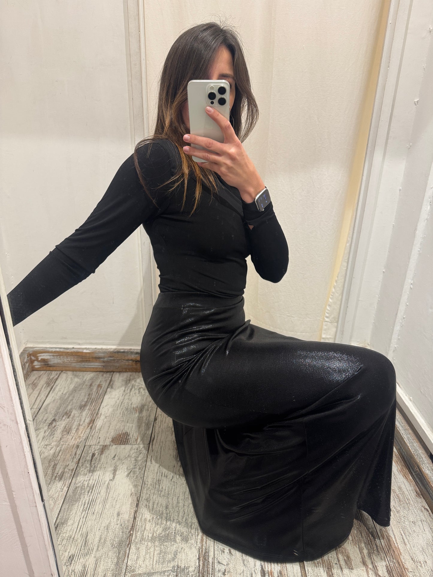 GONNA LUNGA NERO LUCIDA