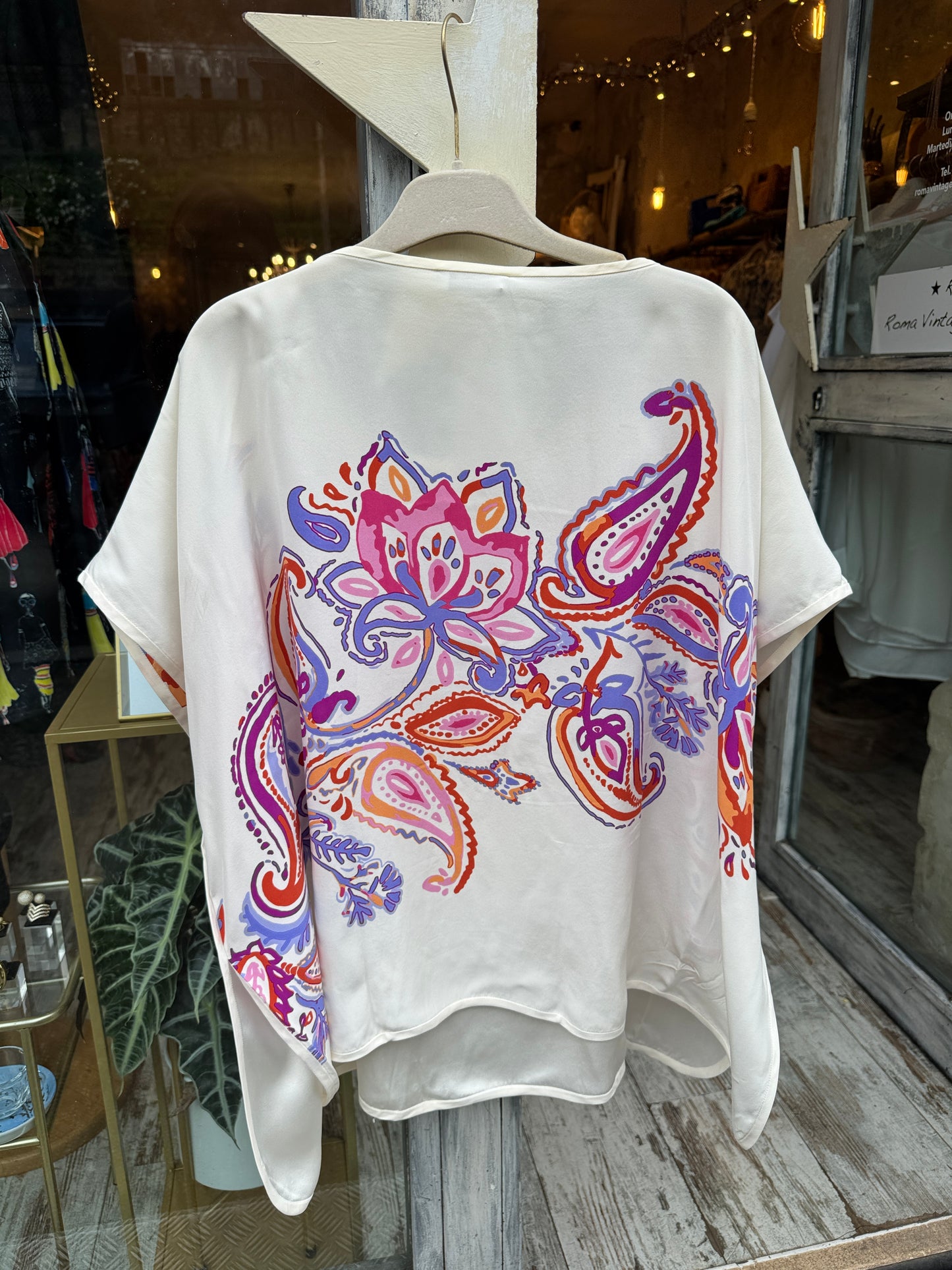 NEW COLLECTION - BLUSA LORO PIANA SETA FANTASIA VIOLA e ARANCIO