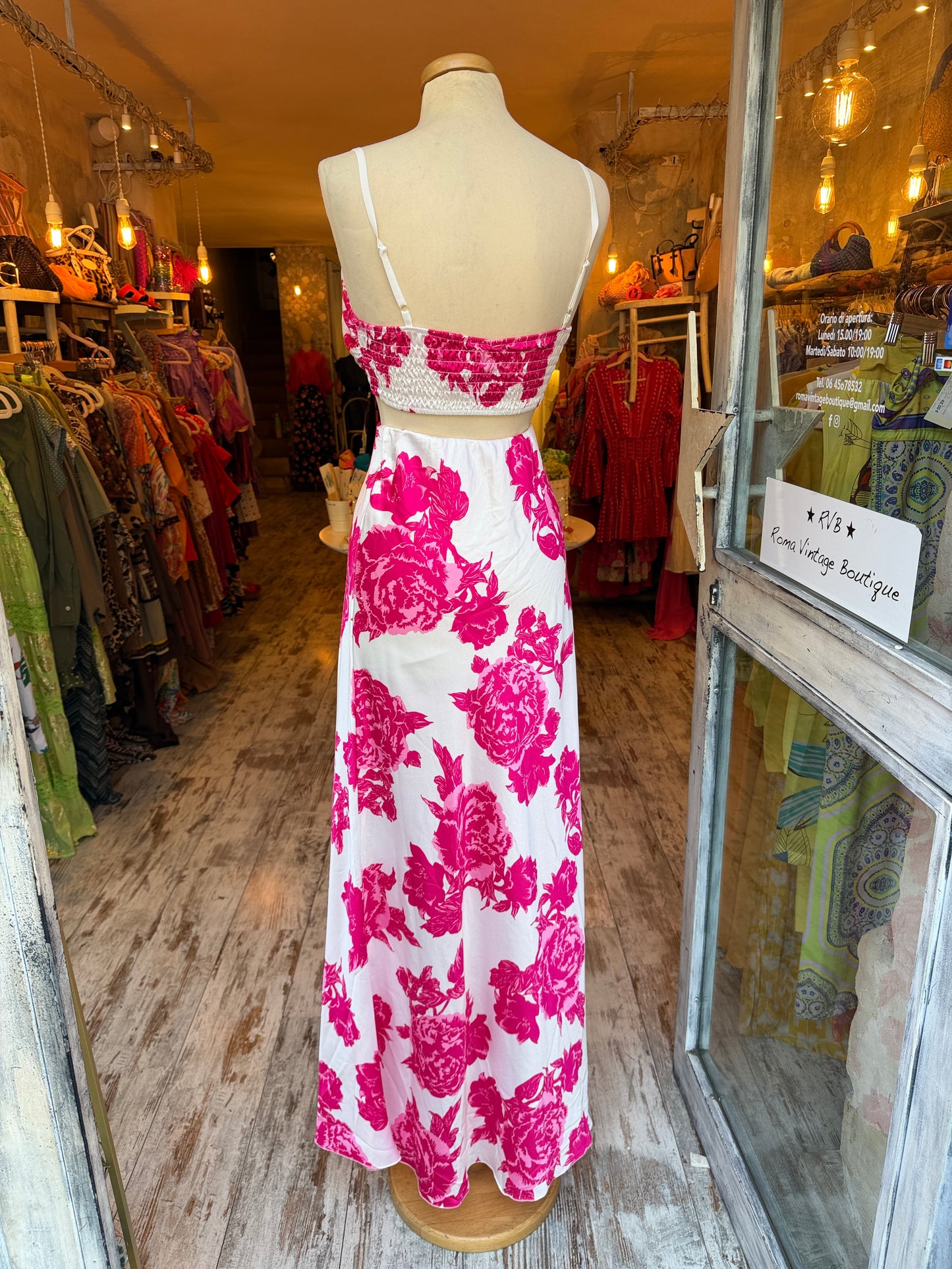 COORDINATO BRALETTE E GONNA BIANCO FIORI FUCSIA