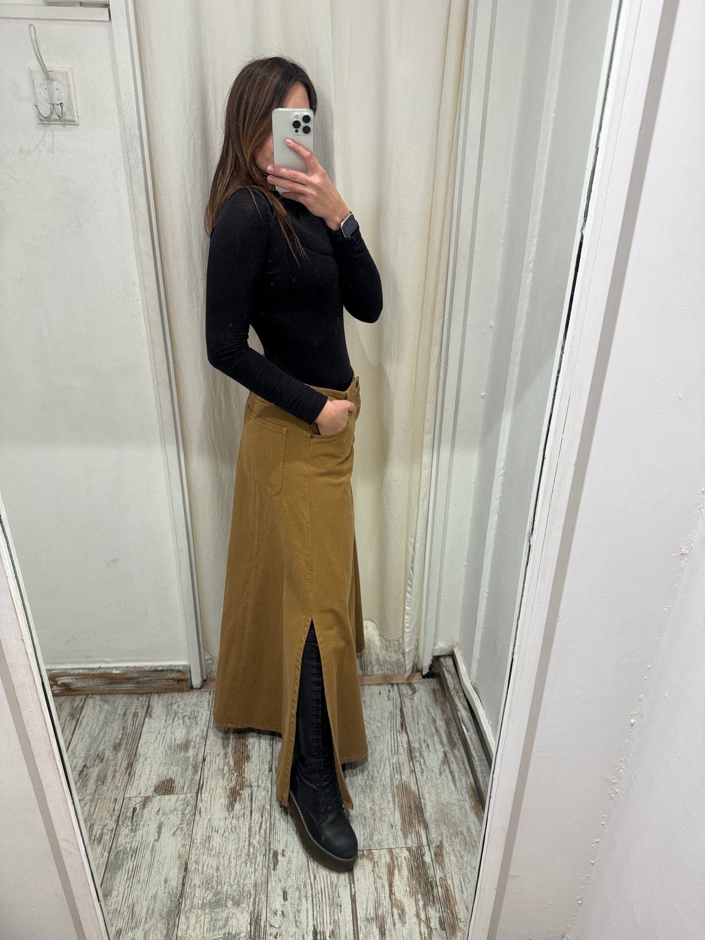 NEW COLLECTION - GONNA LUNGA SOLO TRE DENIM CAMMELLO