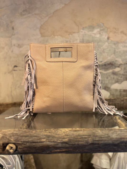BORSA CUBE IN PELLE CIPRIA CON FRANGE