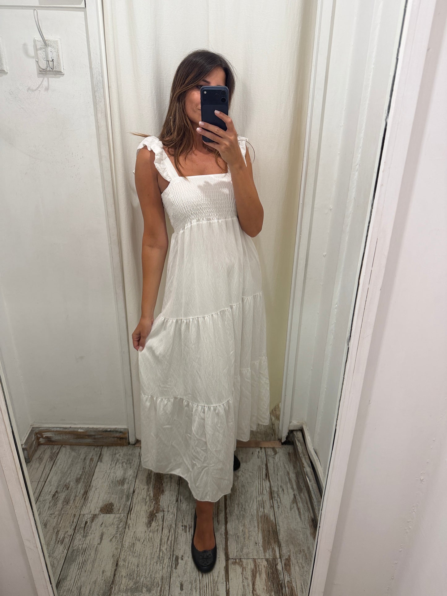 ABITO LONGUETTE BIANCO CORPETTO SMOCK
