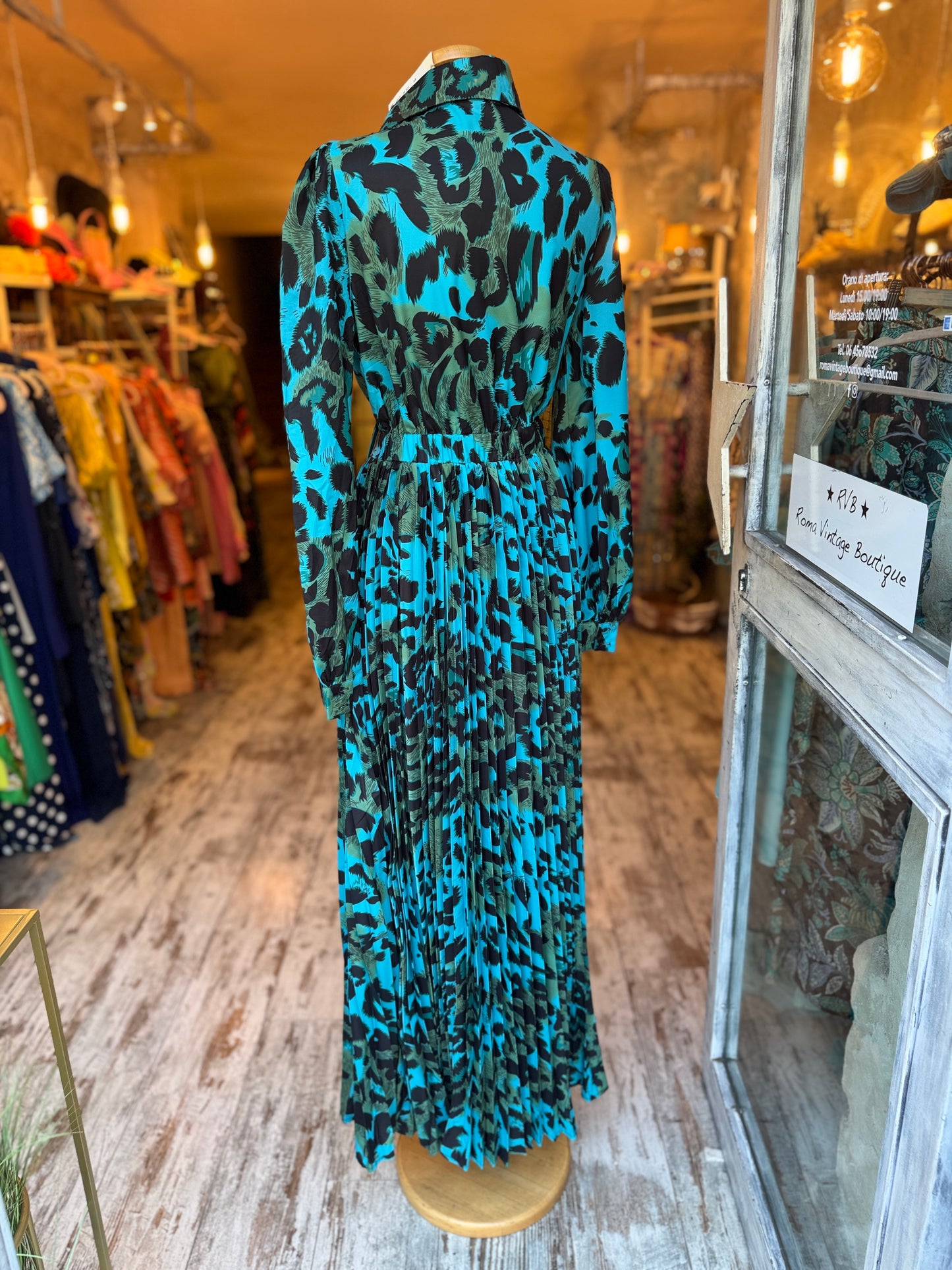 ABITO LUNGO CUT OUT ANIMALIER TURCHESE