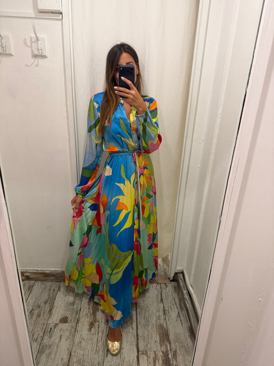 ABITO LUNGO SEMICOUTURE CHEMISIER FANTASIA MULTICORE