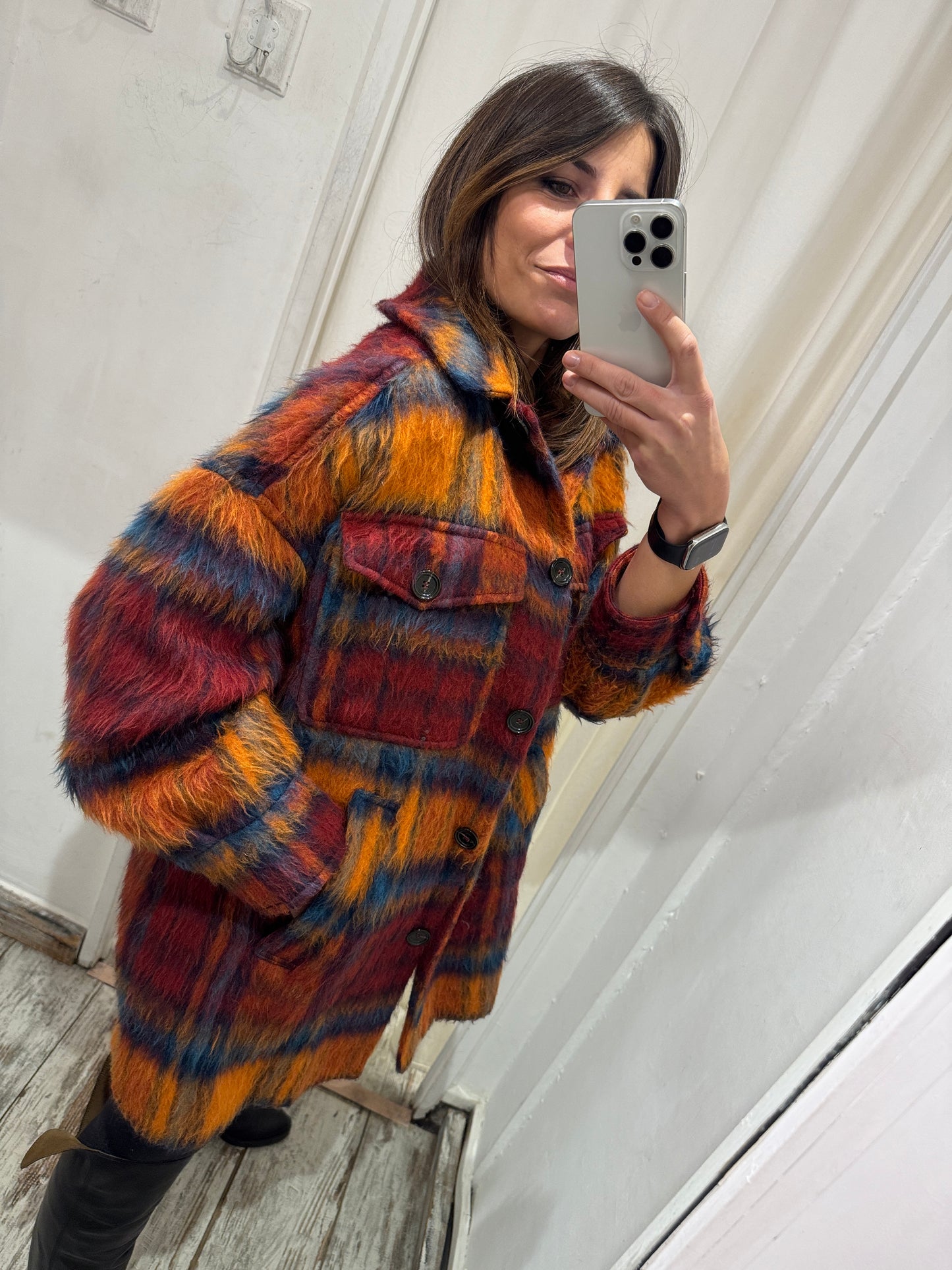 GIACCA CAMICIA ATTIC&BARN CHECK ARANCIO E BORDEAUX